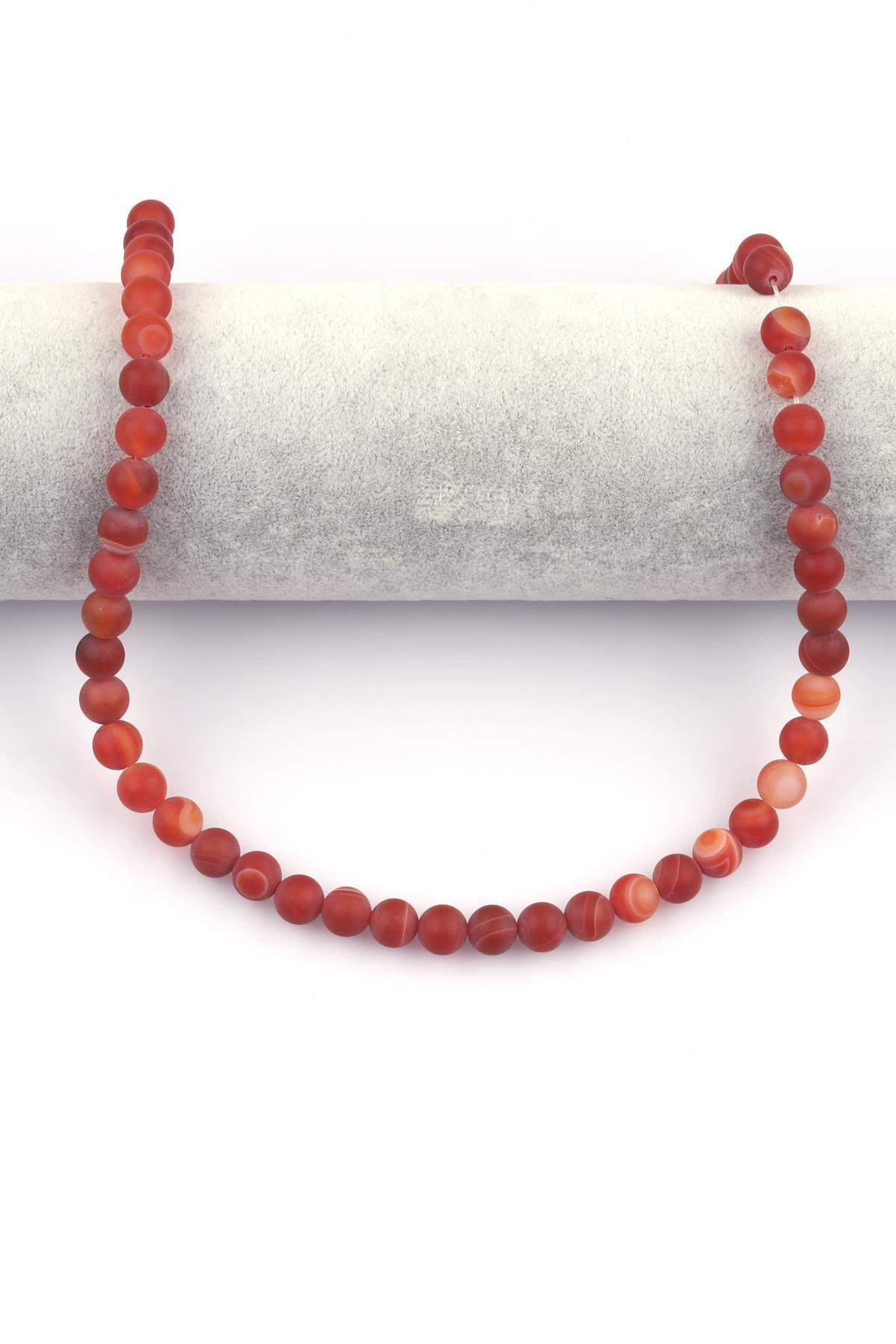 Kahverengi Mat Akik Doğal Taş Dizi 8 mm Küre Kesim