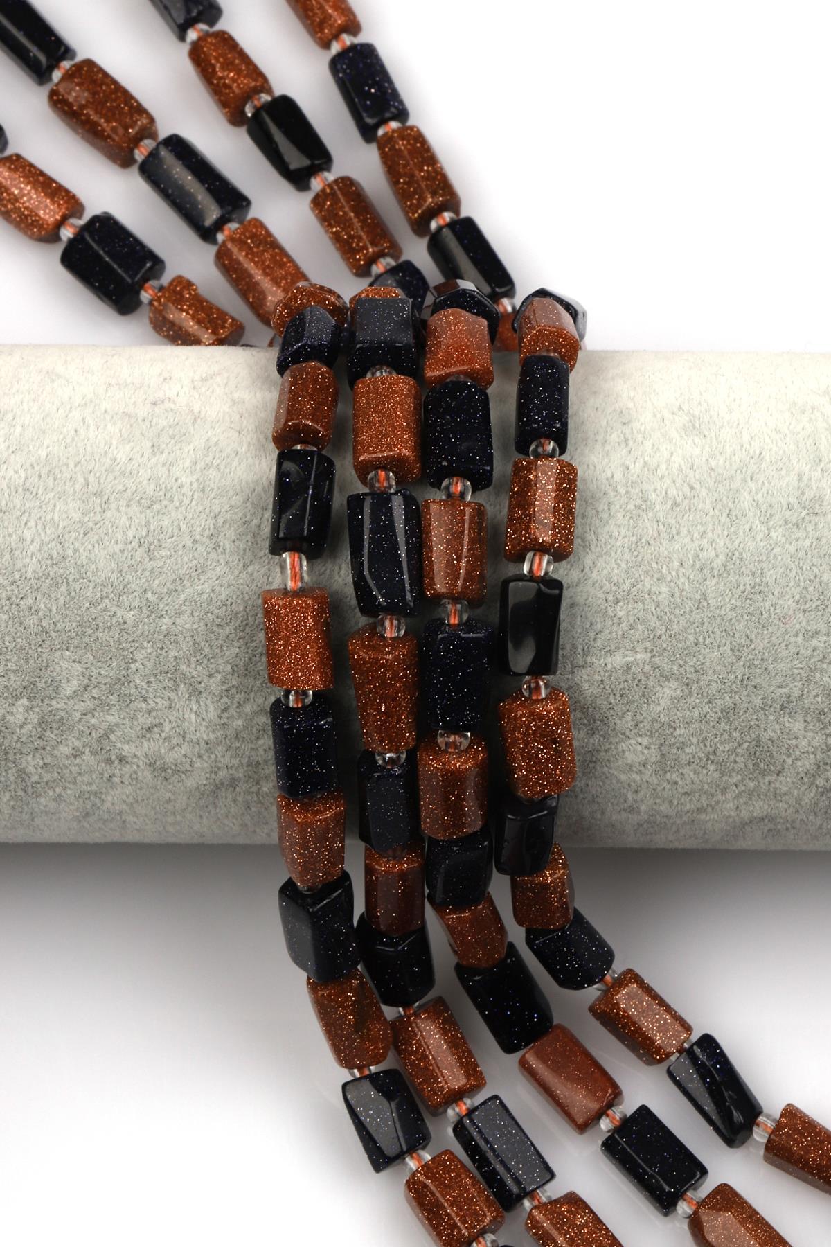 Kahverengi Yıldız Taşı - Lacivert Yıldız Taşı Dizi 7 x 12 mm Boru Kesim