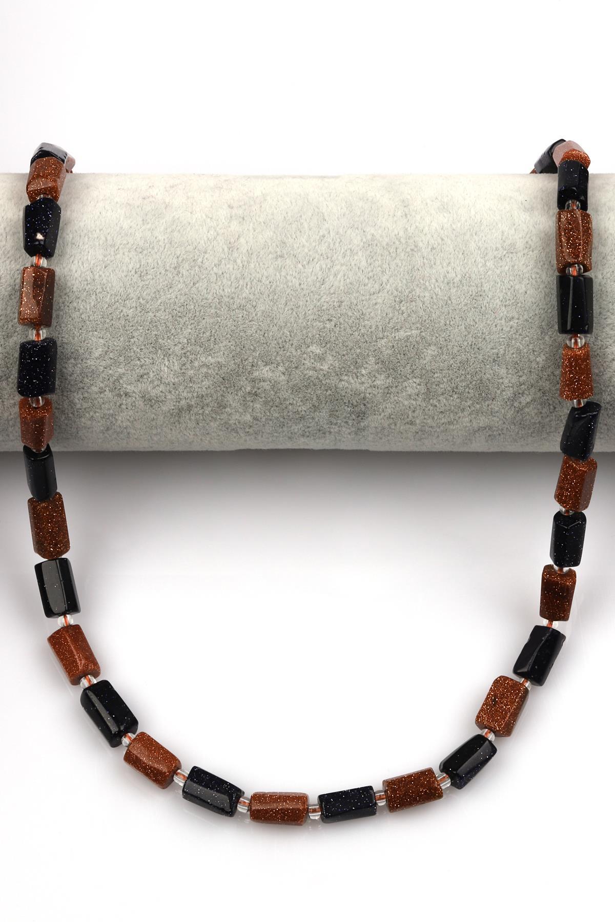 Kahverengi Yıldız Taşı - Lacivert Yıldız Taşı Dizi 7 x 12 mm Boru Kesim