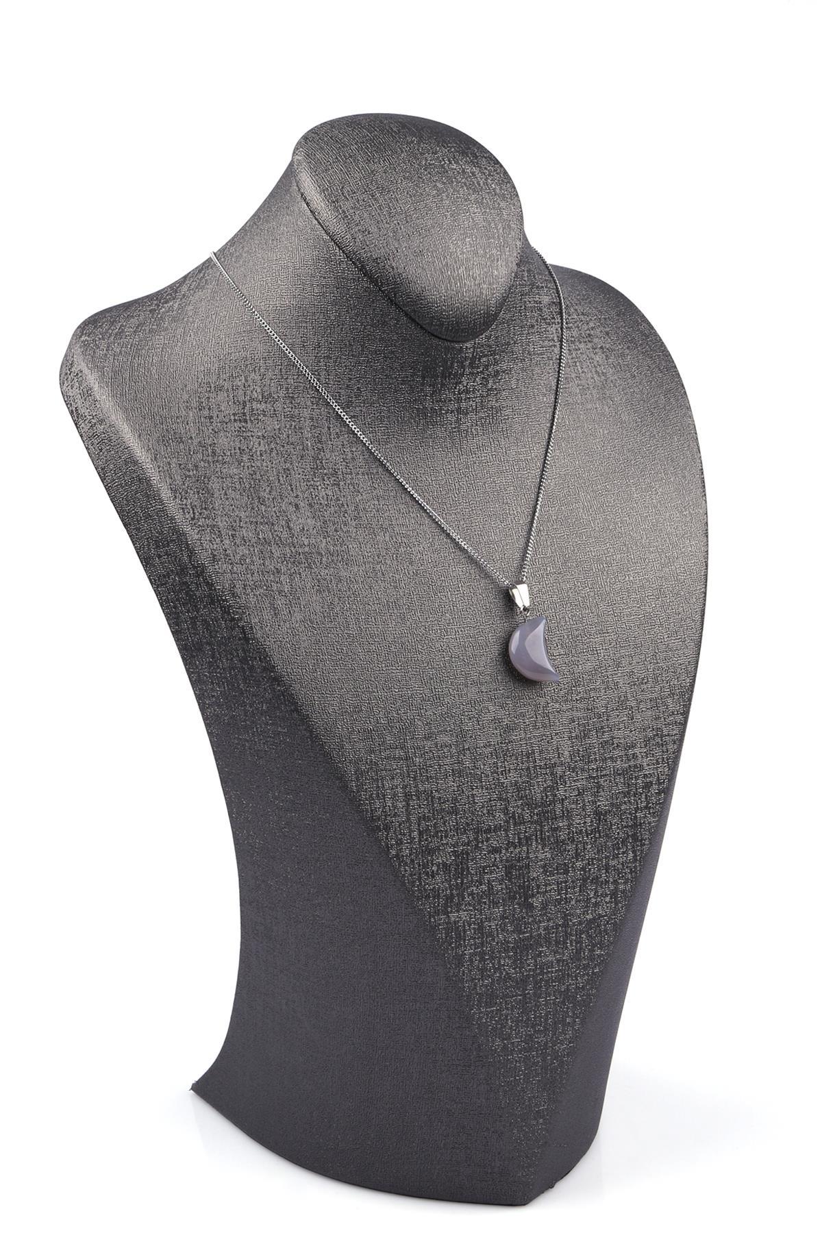 Kalsedon Doğal Taş Ay Model Kolye