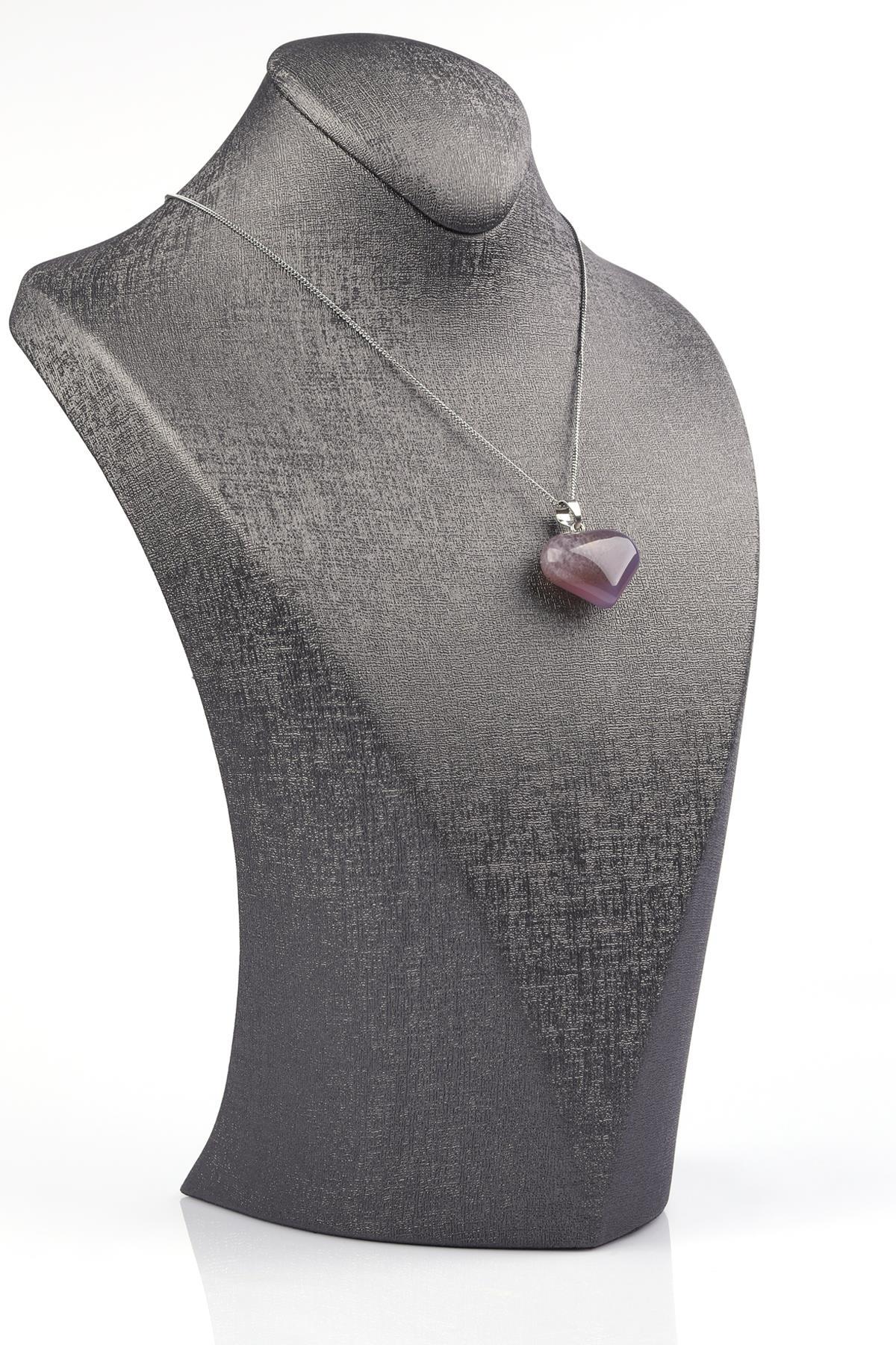 Kalsedon Doğal Taş Kalp Model Kolye