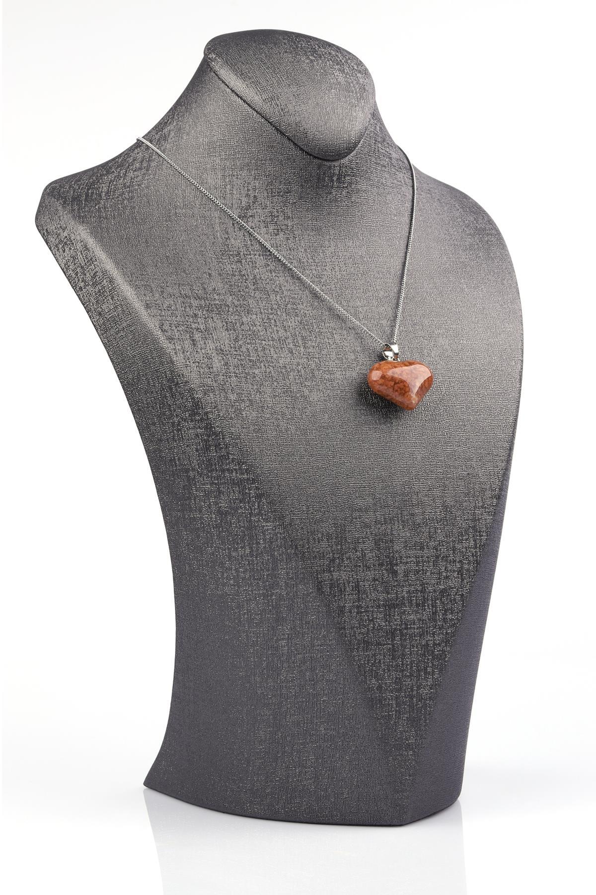 Kalsedon Doğal Taş Kalp Model Kolye