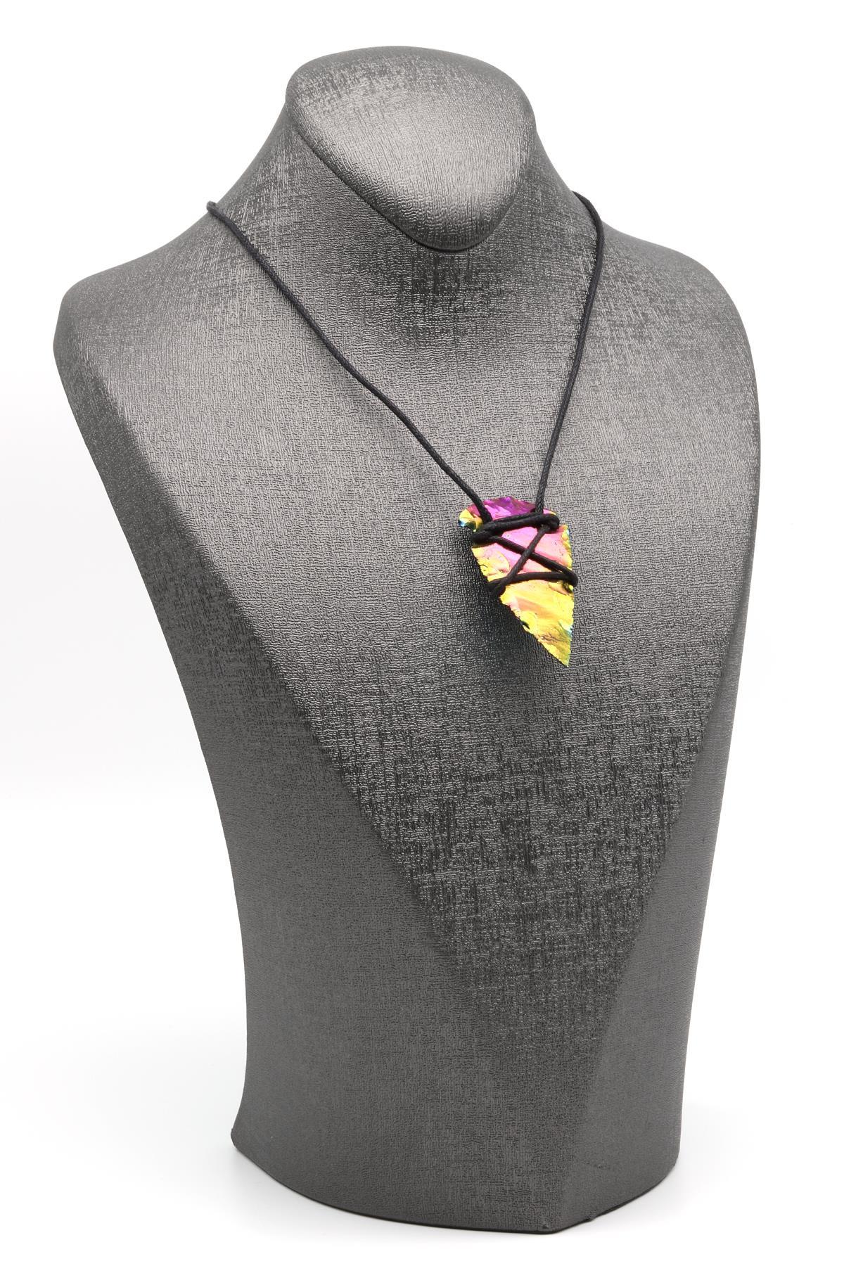 Kalsedon Doğal Taş Siyah İpli Kolye