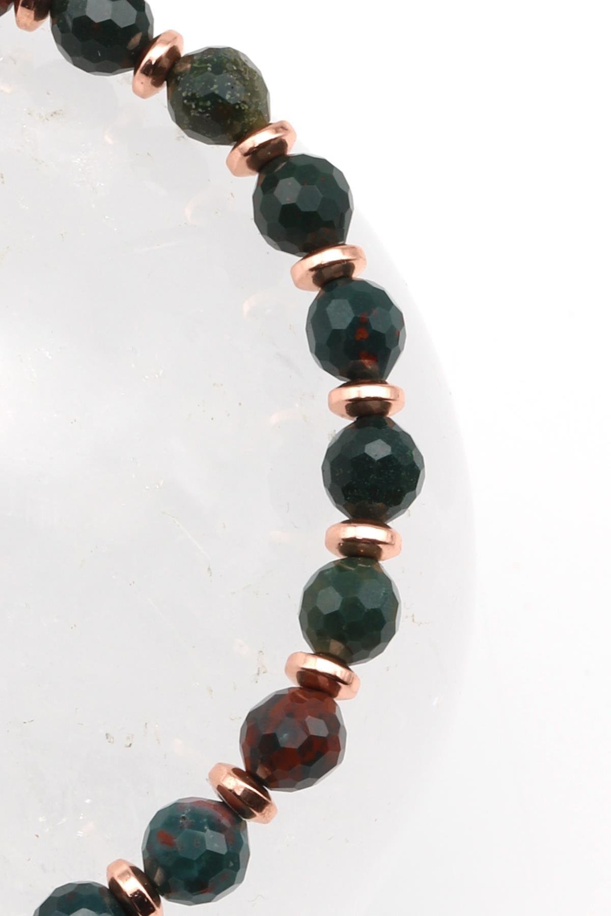 Kan Taşı Doğal Taş Makrome Örme Bileklik Fasetli Kesim