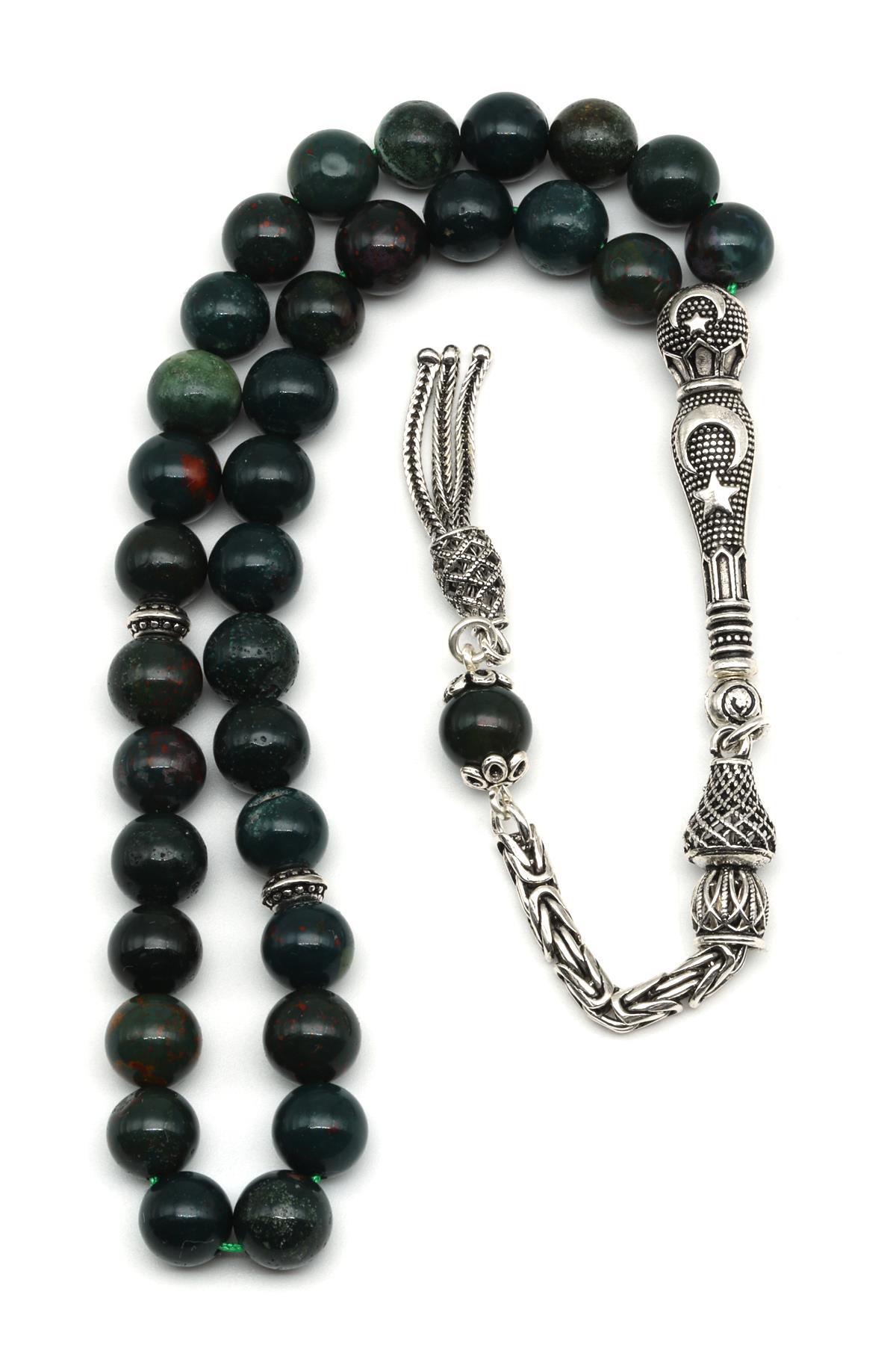 Kan Taşı Doğal Taş Tesbih 925 Ayar Gümüş 8 mm Küre Kesim