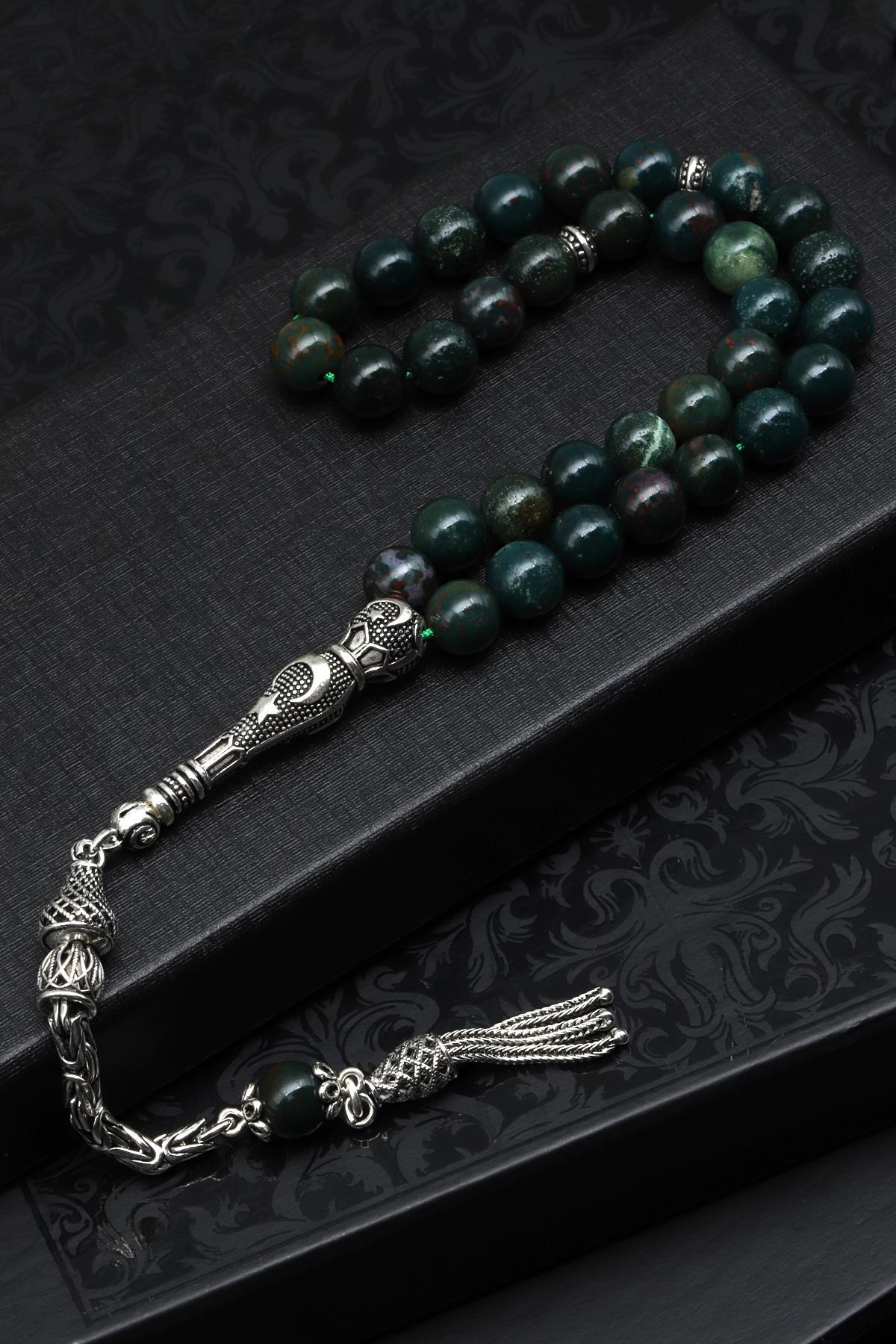 Kan Taşı Doğal Taş Tesbih 925 Ayar Gümüş 8 mm Küre Kesim