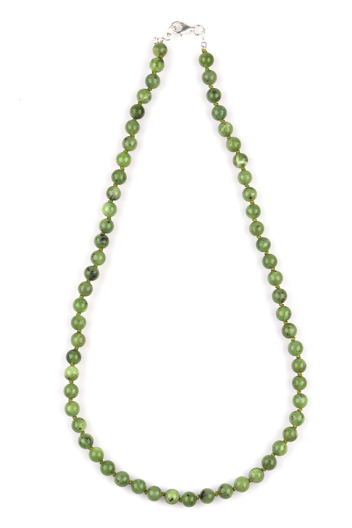 Kanada Yeşim Doğal Taş 6 mm Düğümlü Kolye