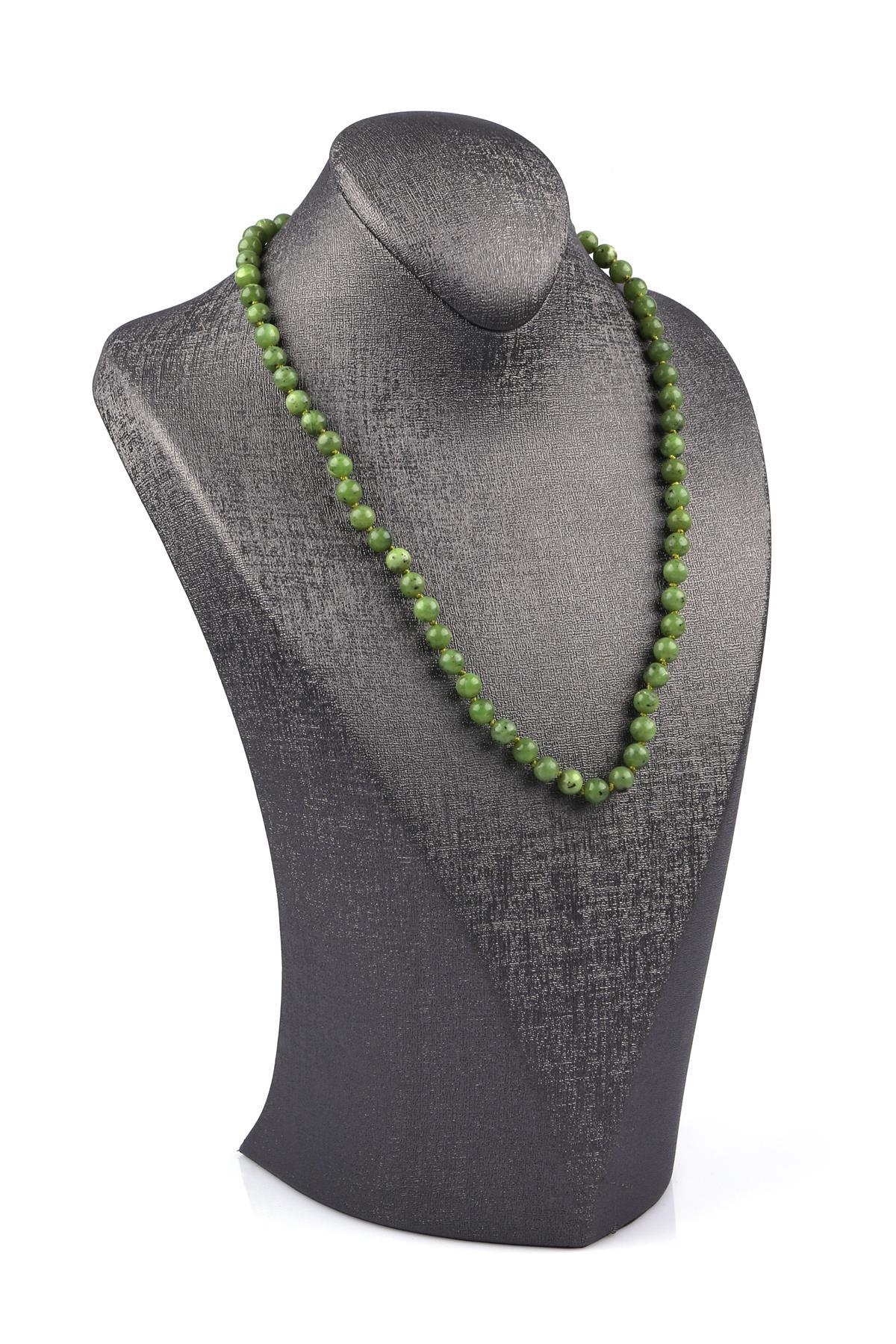 Kanada Yeşim Doğal Taş 6 mm Düğümlü Kolye