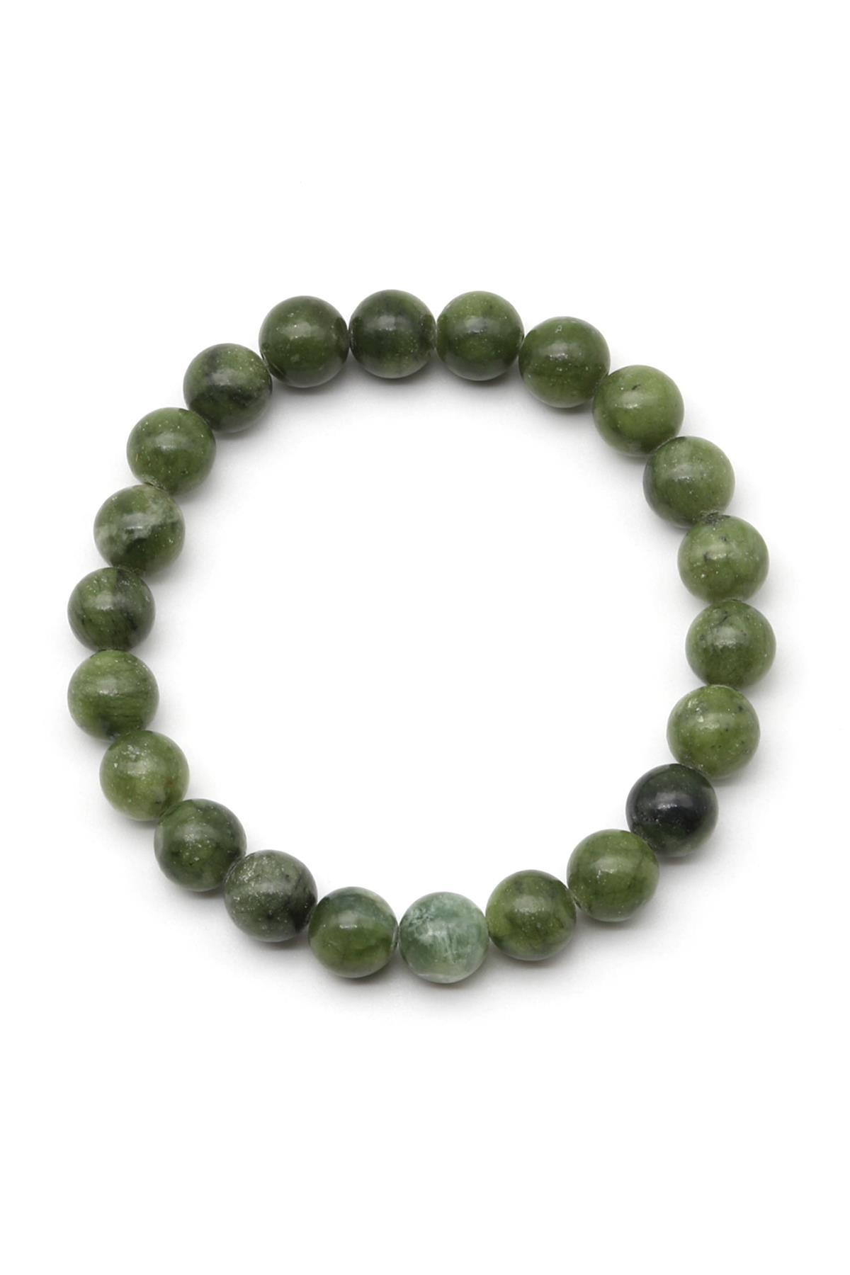 Kanada Yeşim Doğal Taş Bileklik 8 mm Küre Kesim