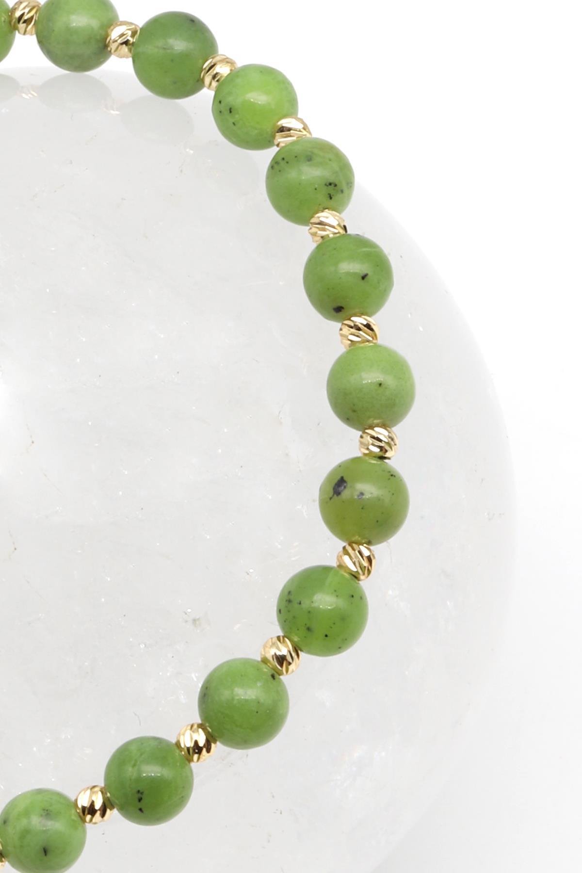 Kanada Yeşim Doğal Taş Makrome Örme Bileklik Küre Kesim