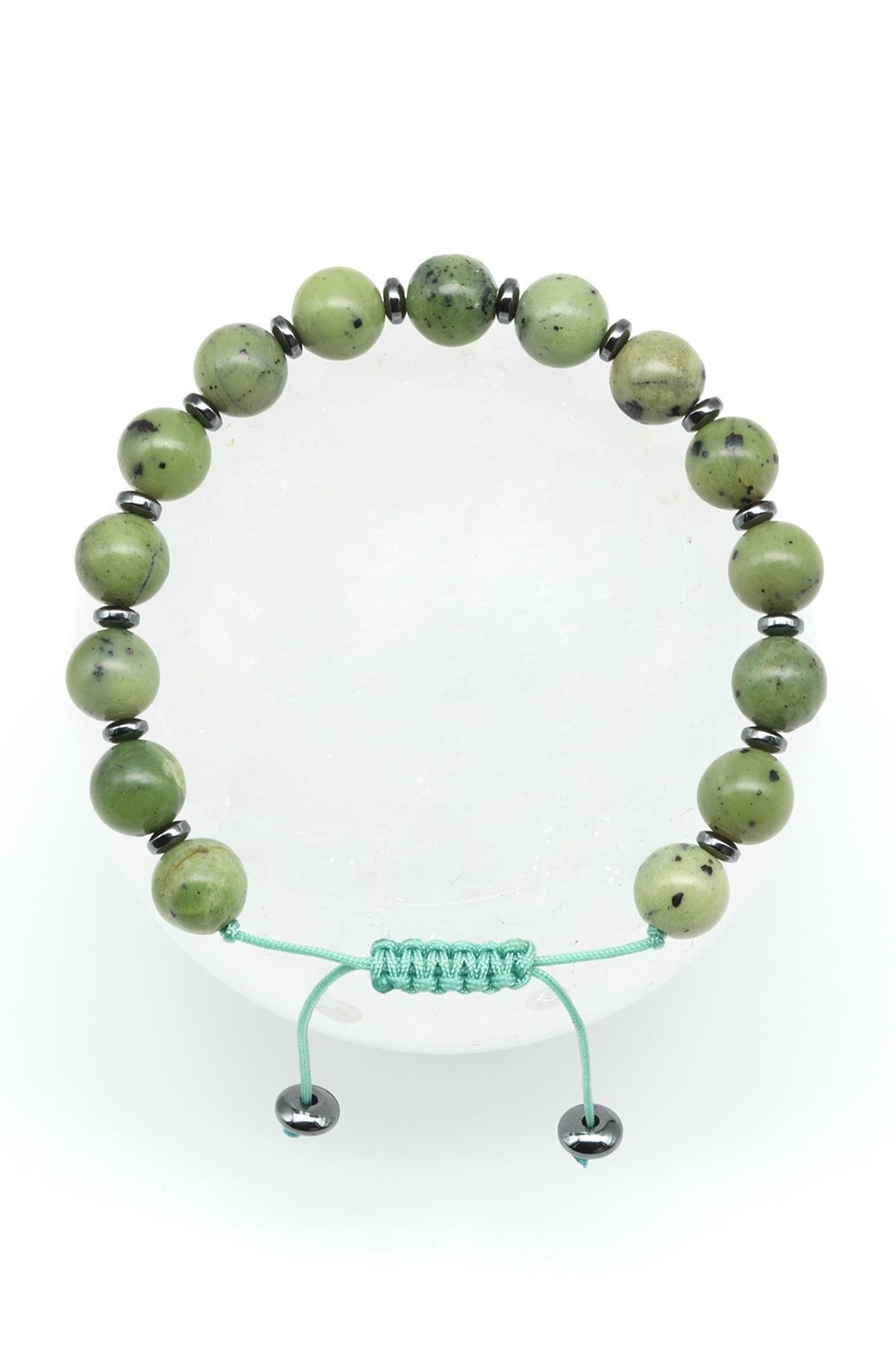 Kanada Yeşim Doğal Taş Makrome Örme Bileklik