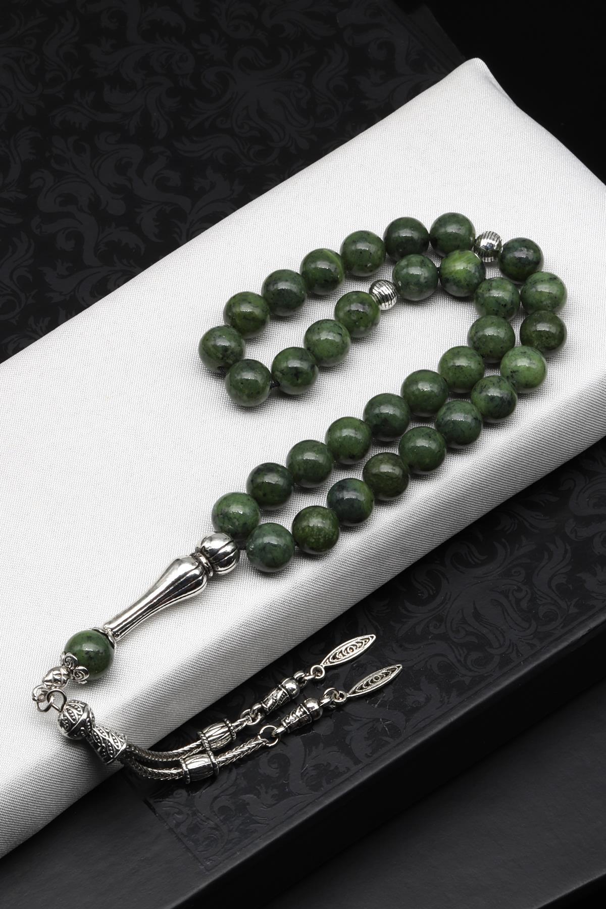 Kanada Yeşim Doğal Taş Tesbih 8 mm Küre Kesim