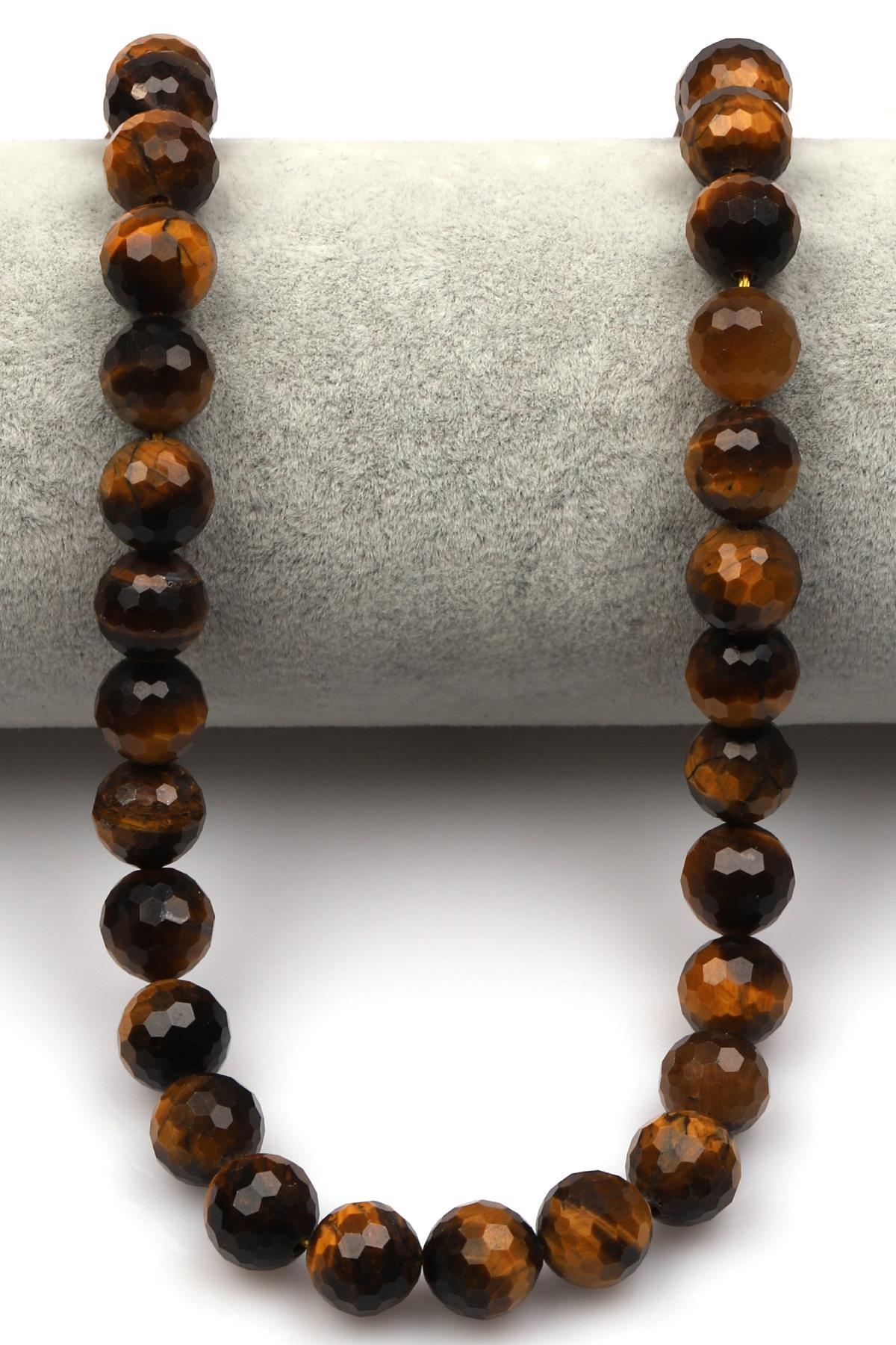 Kaplan Gözü (A Kalite) Doğaltaş Dizi 10 mm Fasetli Küre Kesim