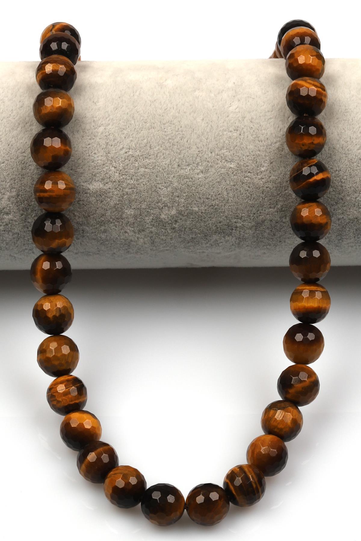 Kaplan Gözü (A Kalite) Doğaltaş Dizi 10 mm Fasetli Küre Kesim