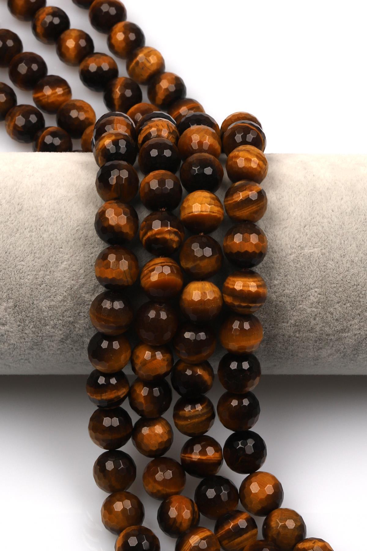 Kaplan Gözü (A Kalite) Doğaltaş Dizi 10 mm Fasetli Küre Kesim