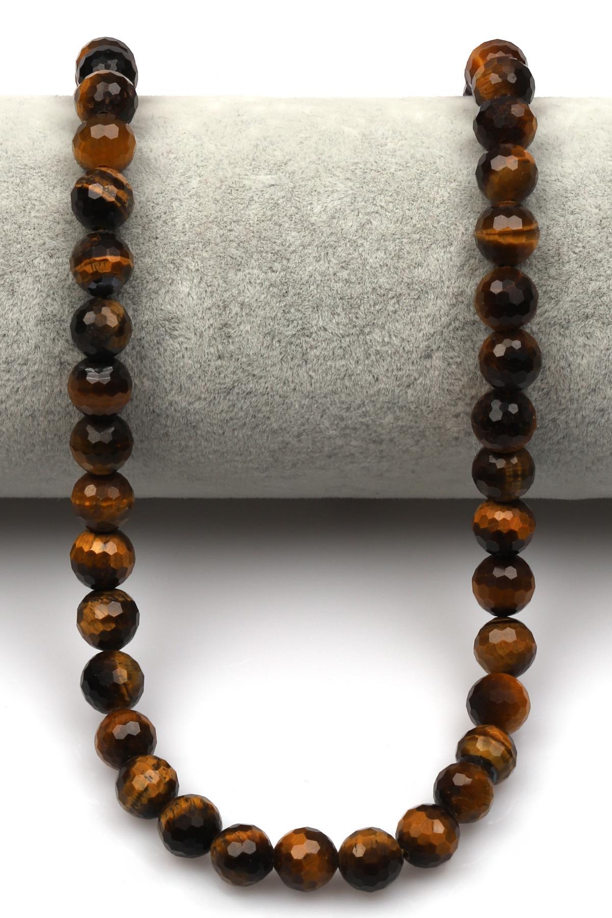 Kaplan Gözü (A Kalite) Doğaltaş Dizi 8 mm Fasetli Küre Kesim