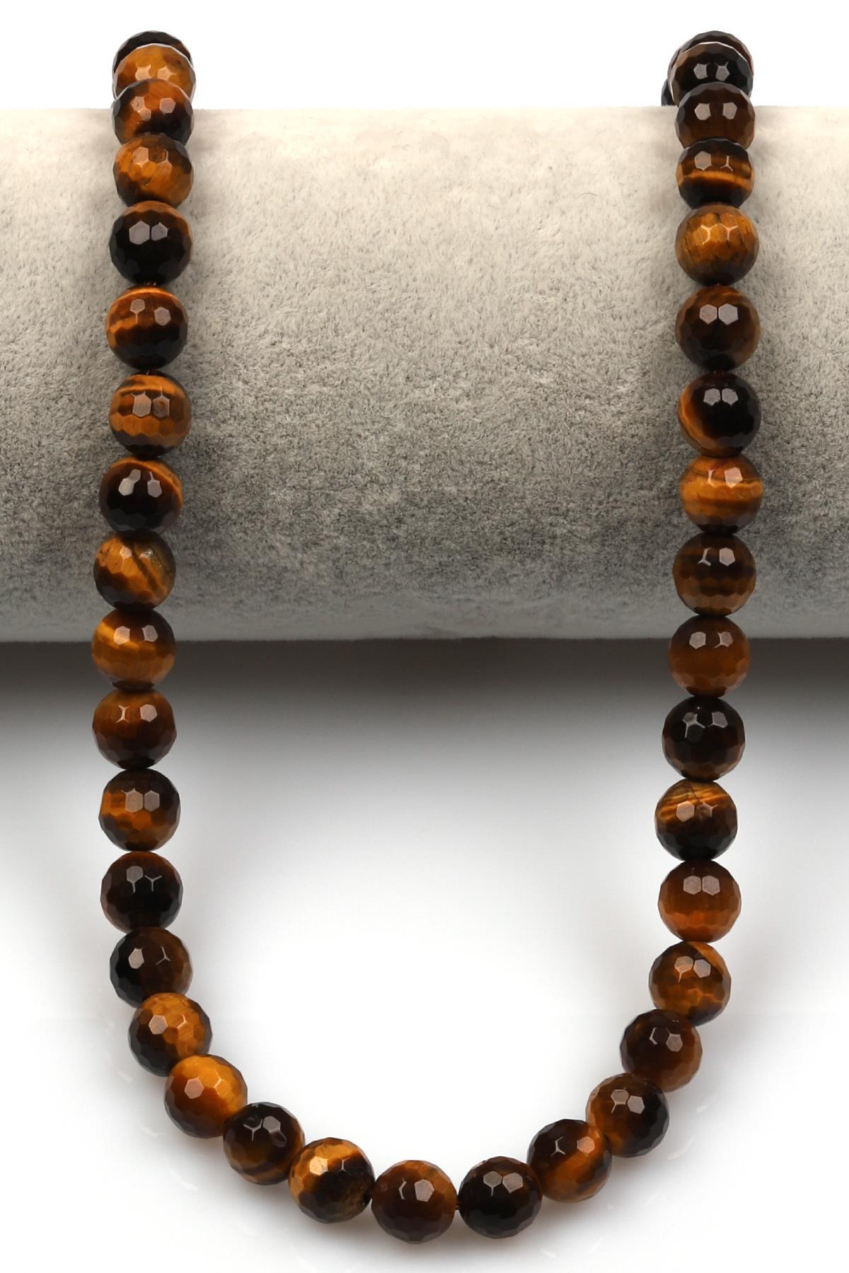 Kaplan Gözü (A Kalite) Doğaltaş Dizi 8 mm Fasetli Küre Kesim