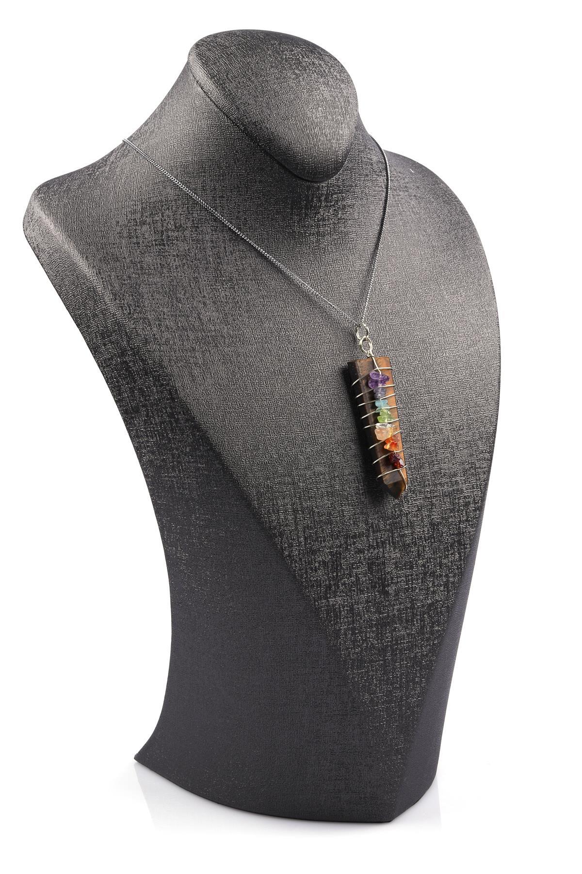 Kaplan Gözü - Çakra Doğal Taş Tel Sarmalı Kolye 