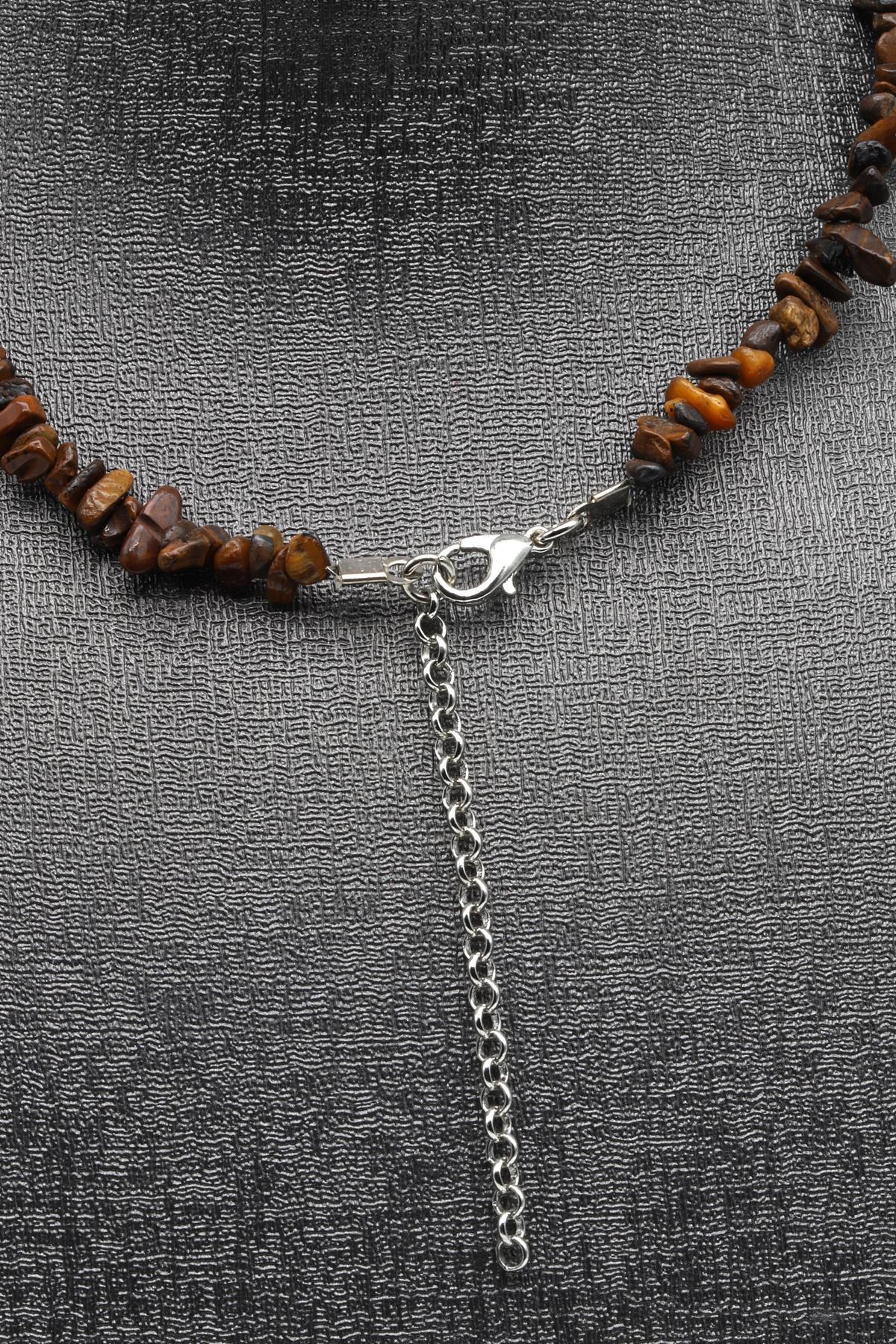 Kaplan Gözü ( Çelik Klipsli ) Doğal Taş Kırıktaş Kolye 