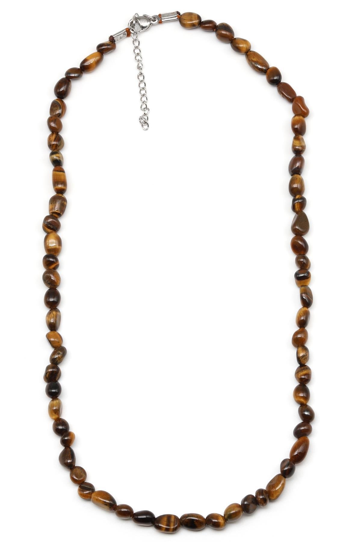 Kaplan Gözü ( Çelik Klipsli ) Doğal Taş Kolye Mercimek Kesim