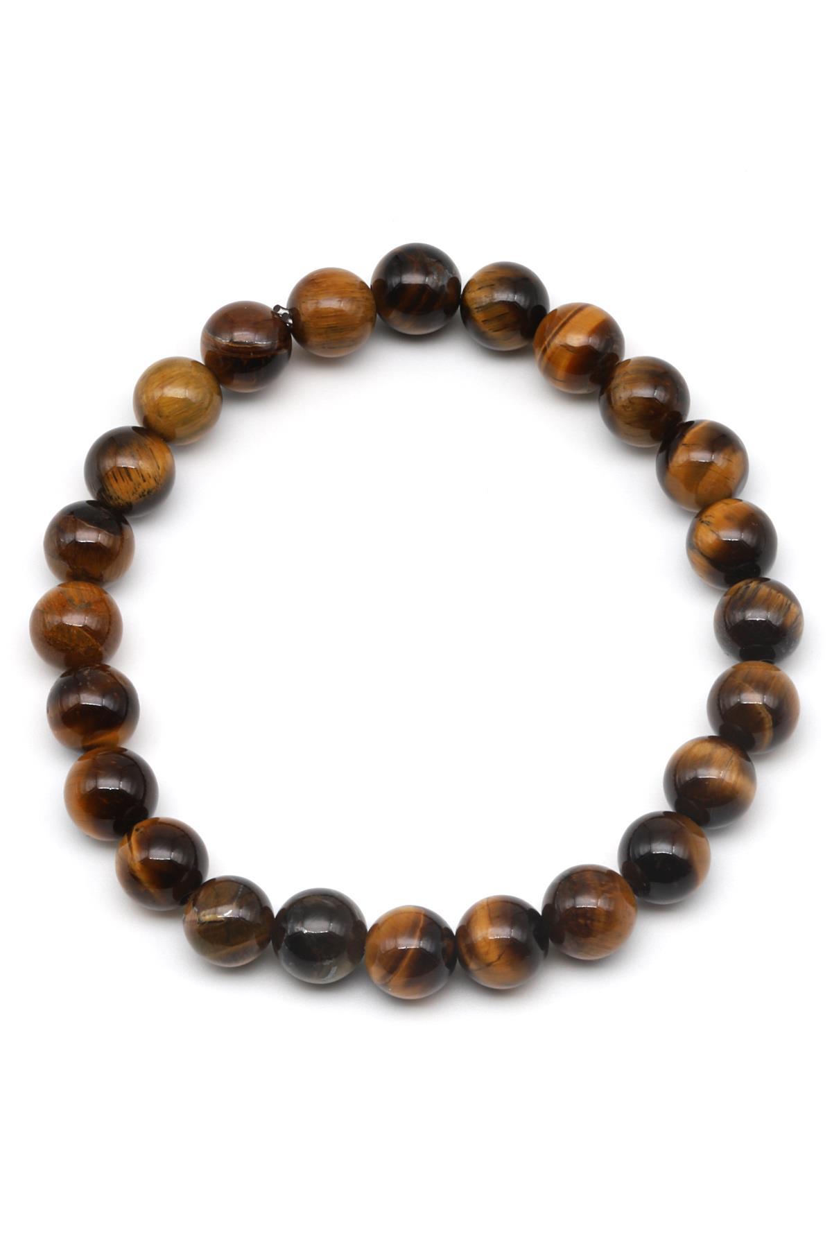 Kaplan Gözü Doğal Taş 8 mm Küre Kesim Bileklik