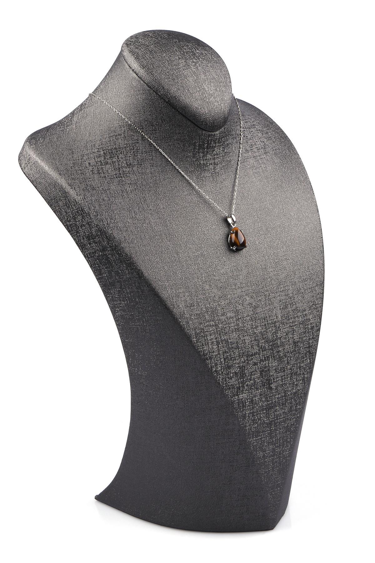 Kaplan Gözü Doğal Taş 925 Ayar Gümüş Kolye