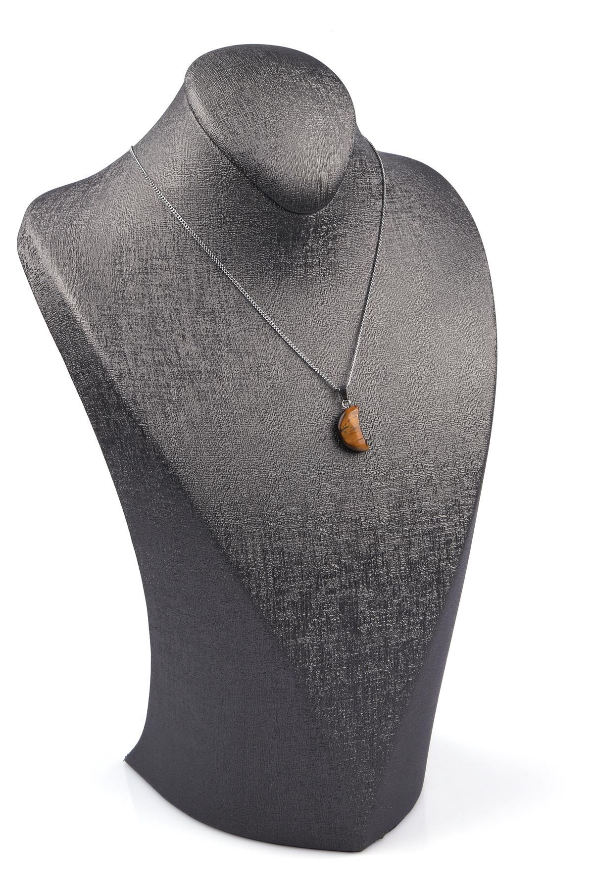 Kaplan Gözü Doğal Taş Ay Model Kolye