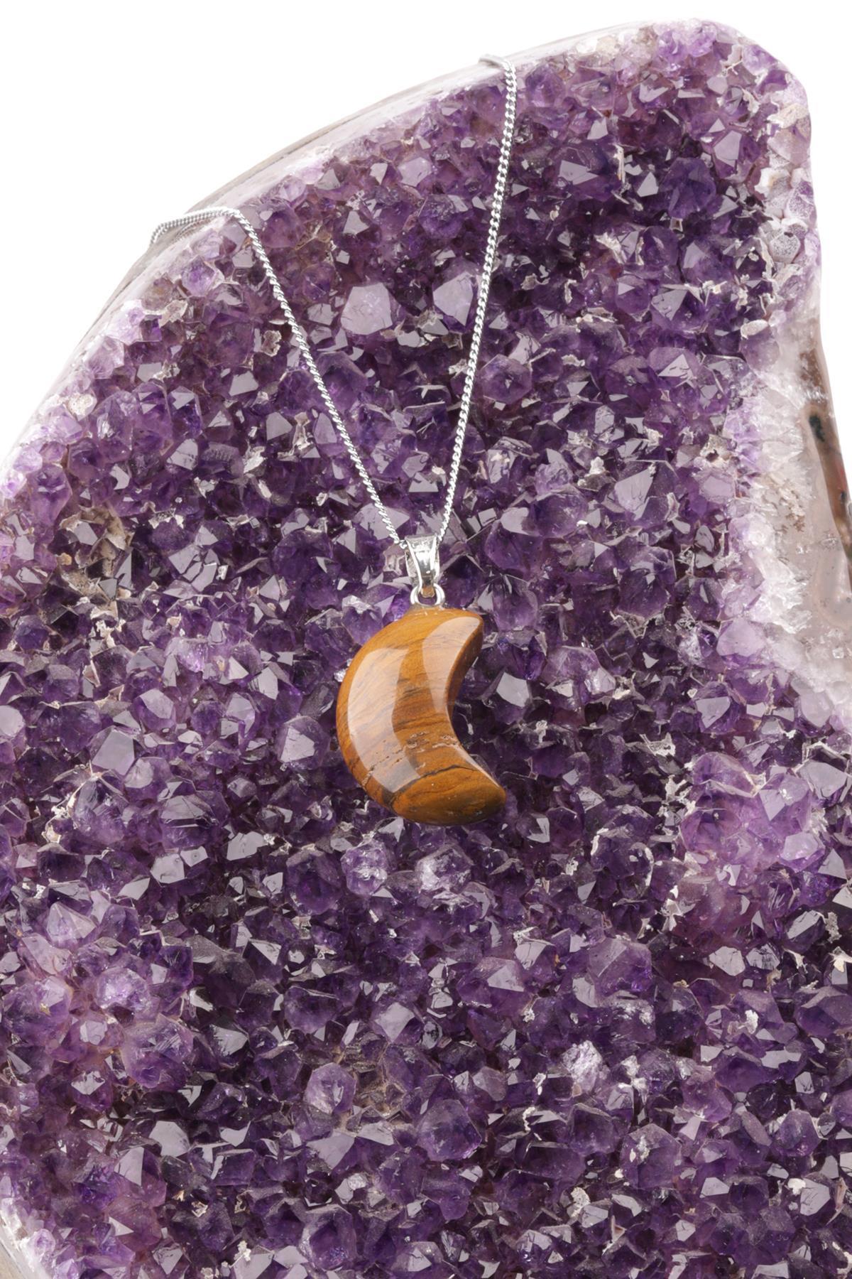 Kaplan Gözü Doğal Taş Ay Model Kolye