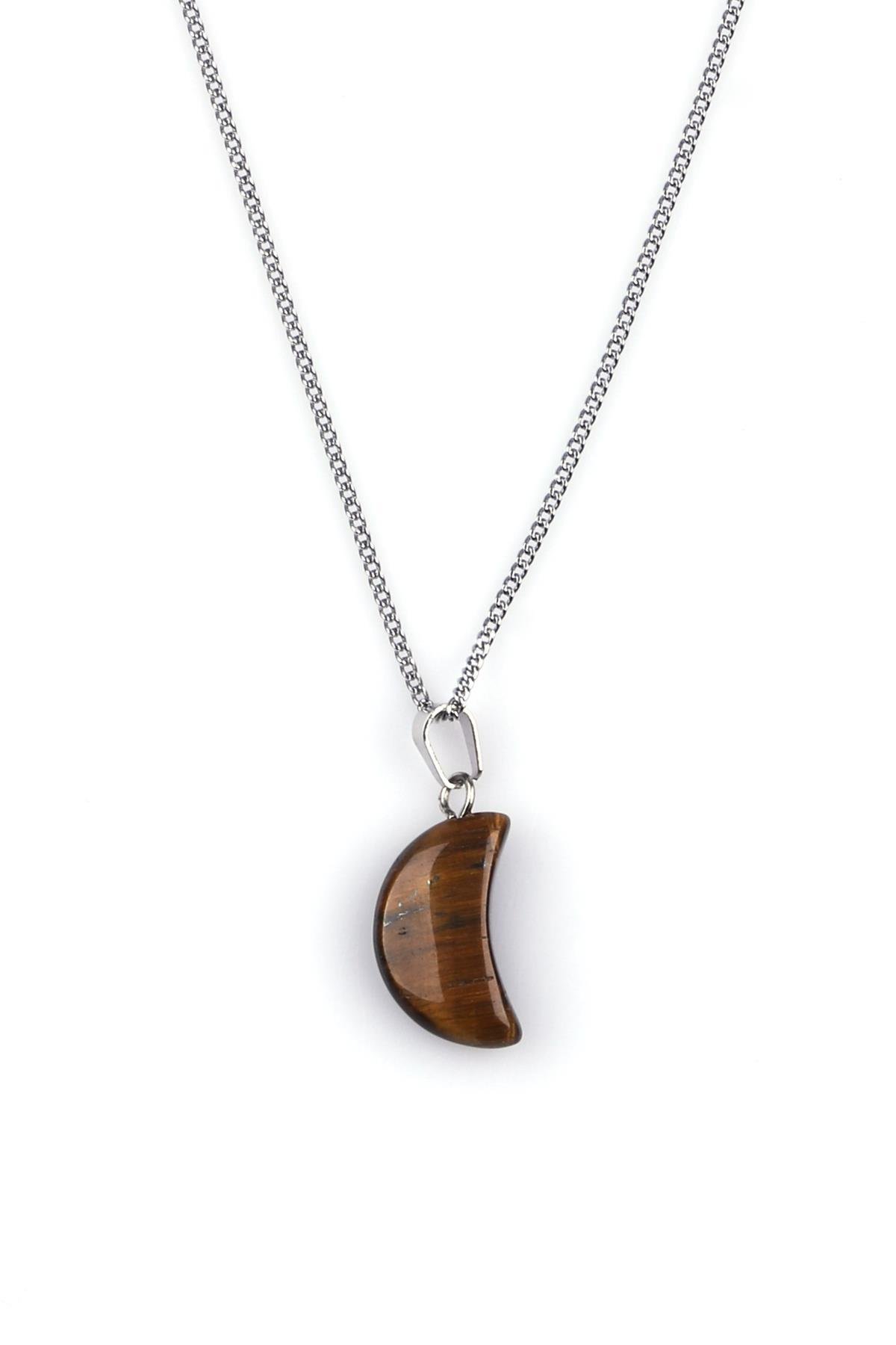 Kaplan Gözü Doğal Taş Ay Model Kolye