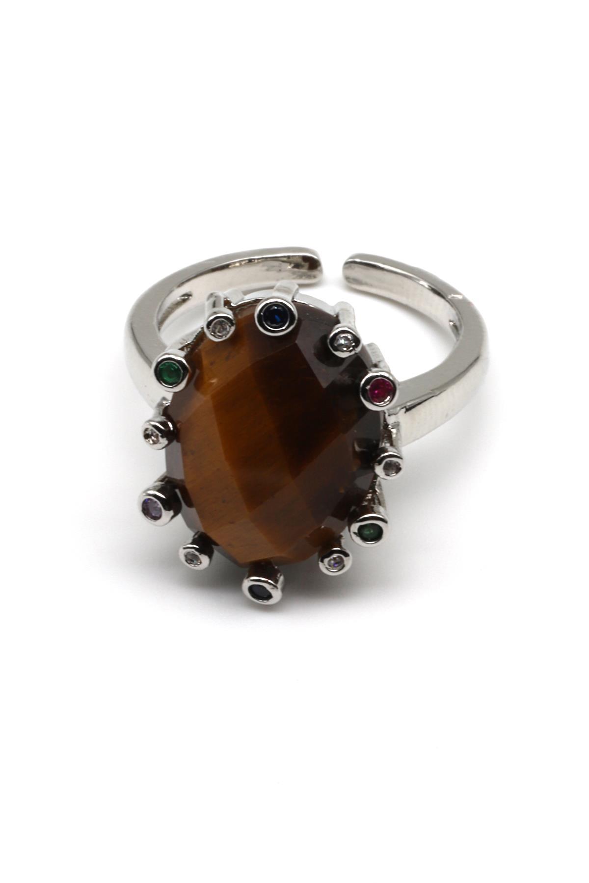 Kaplan Gözü Doğal Taş Ayarlanabilir Yüzük