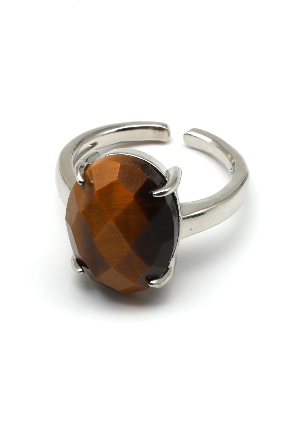 Kaplan Gözü Doğal Taş Ayarlanabilir Yüzük