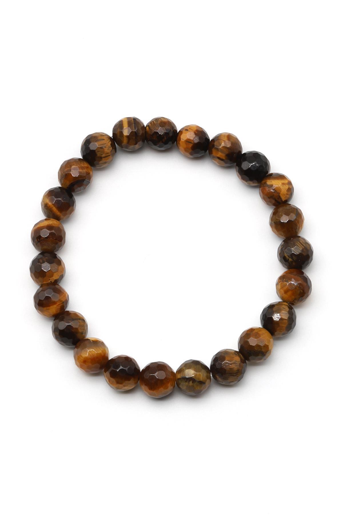 Kaplan Gözü Doğal Taş Bileklik 8 mm Fasetli Küre Kesim