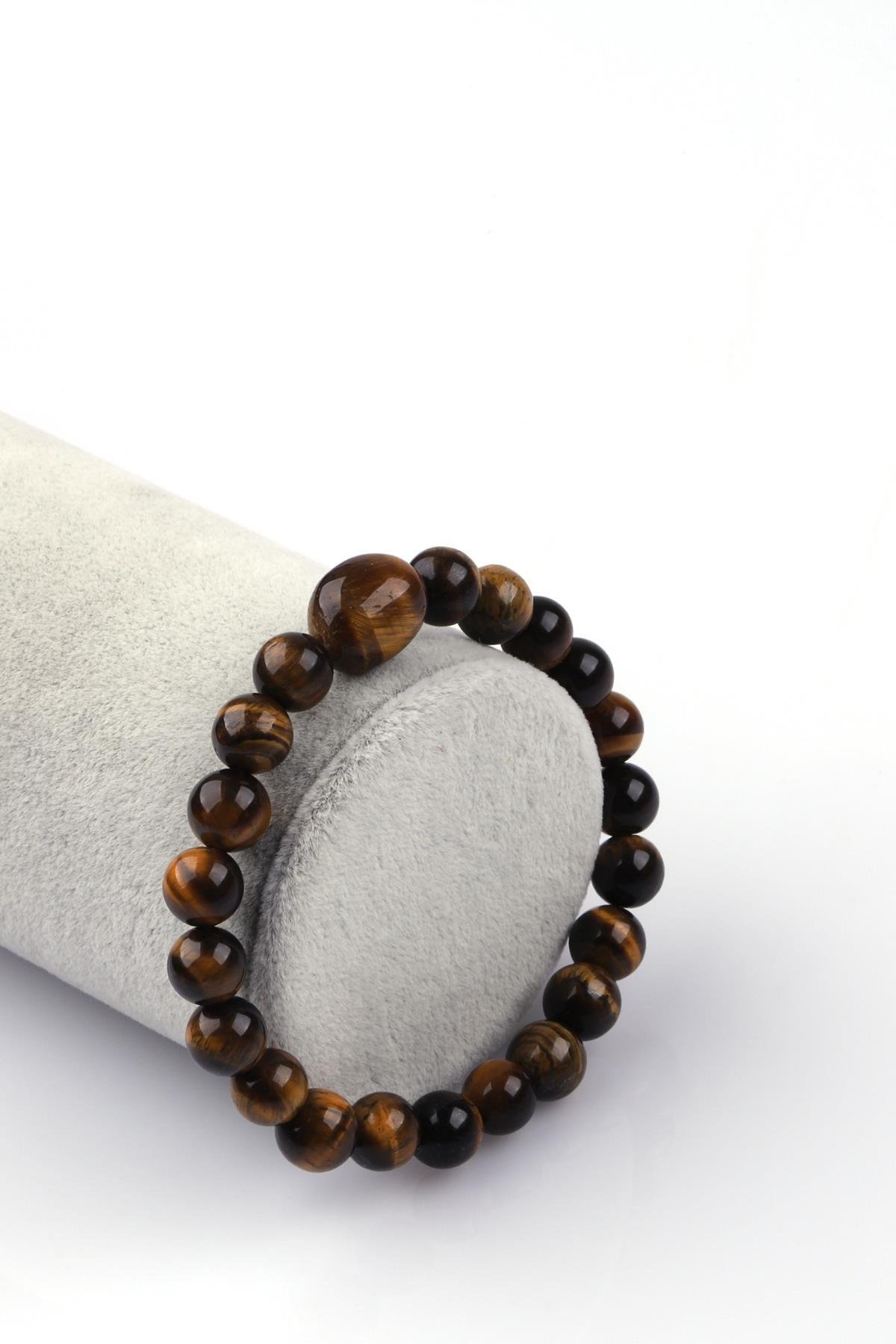 Kaplan Gözü Doğal Taş Bileklik 8mm Küre Kesim