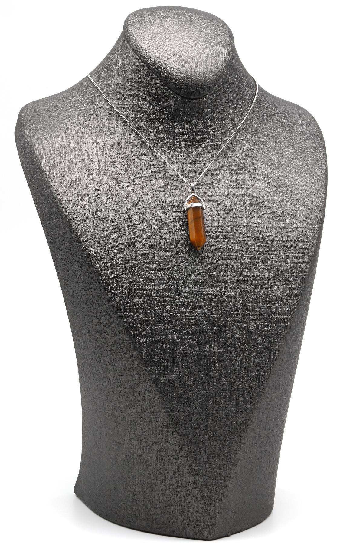 Kaplan Gözü Doğal Taş Çivi Model Kolye