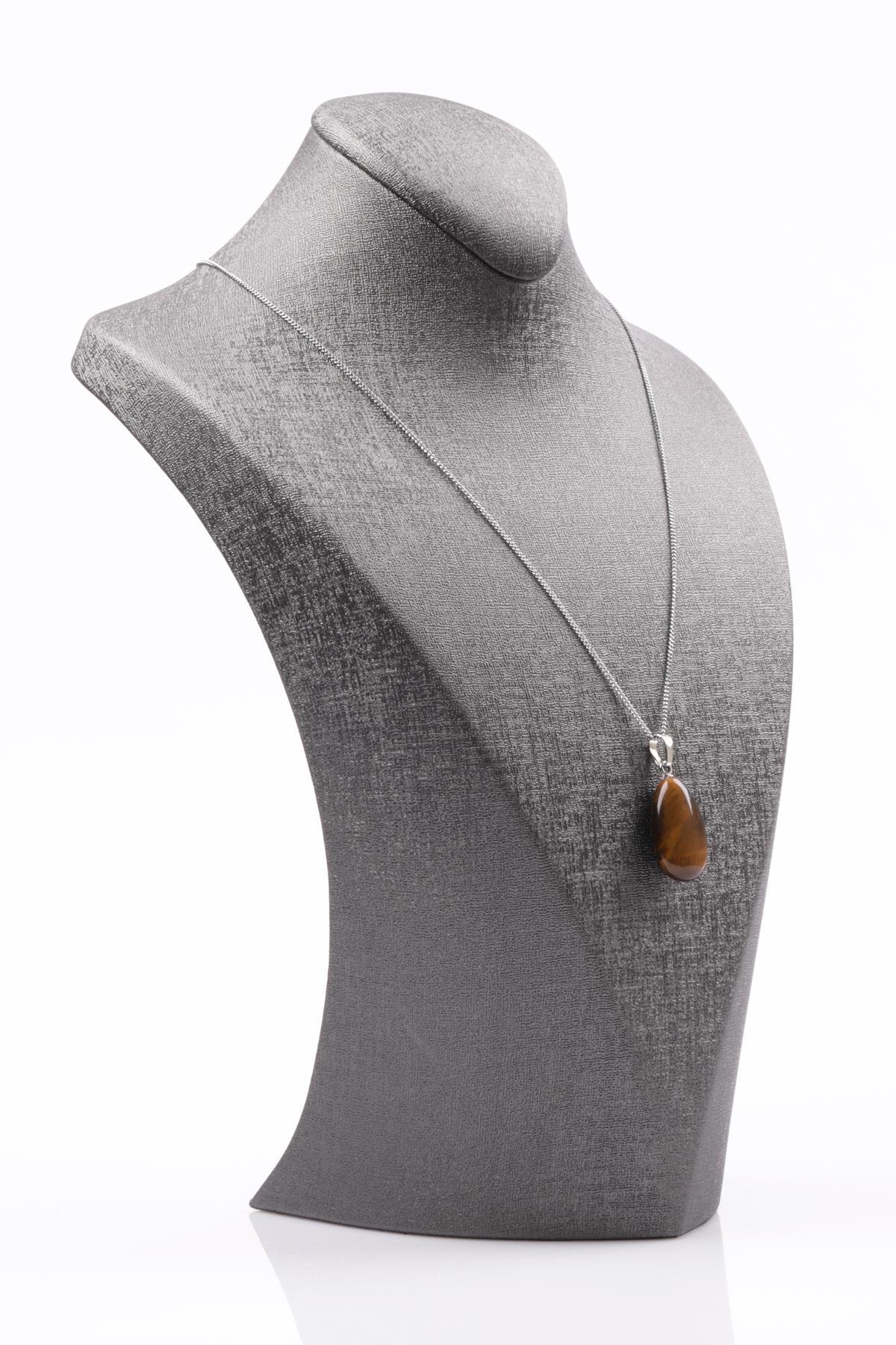 Kaplan Gözü Doğal Taş Damla Kesim Kolye