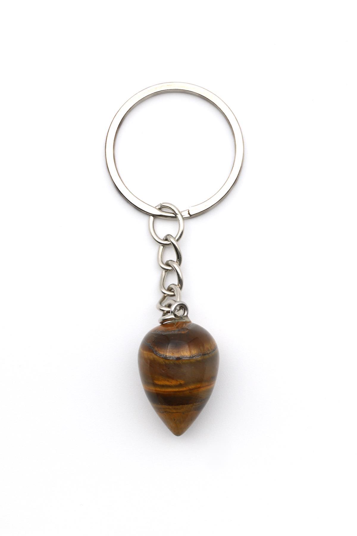 Kaplan Gözü Doğal Taş Damla Model Anahtarlık