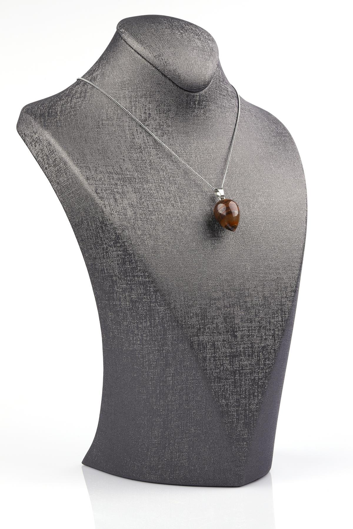 Kaplan Gözü Doğal Taş Damla Model Kolye