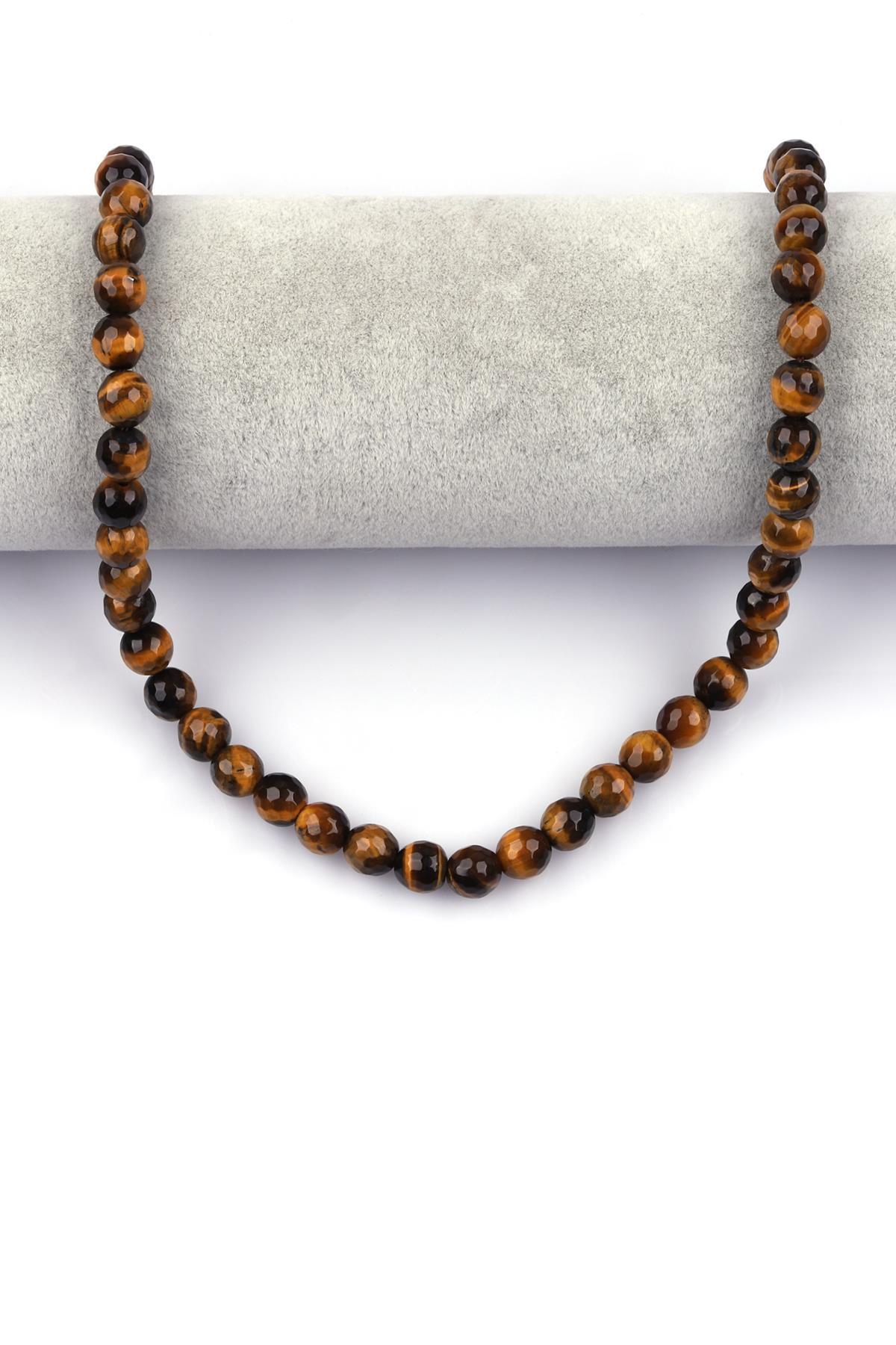 Kaplan Gözü Doğal Taş Dizi 8 mm Fasetli Küre Kesim