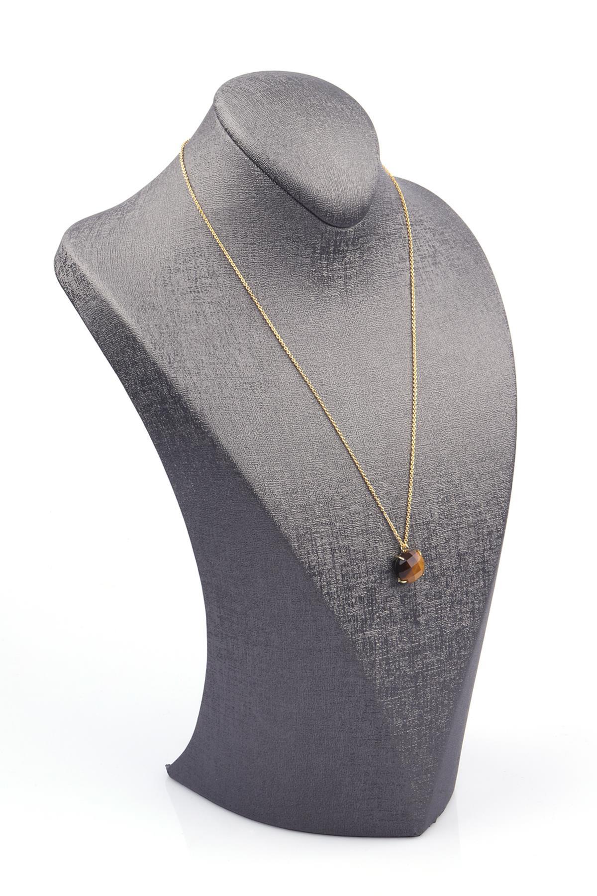 Kaplan Gözü Doğal Taş Gold Renkli Kolye