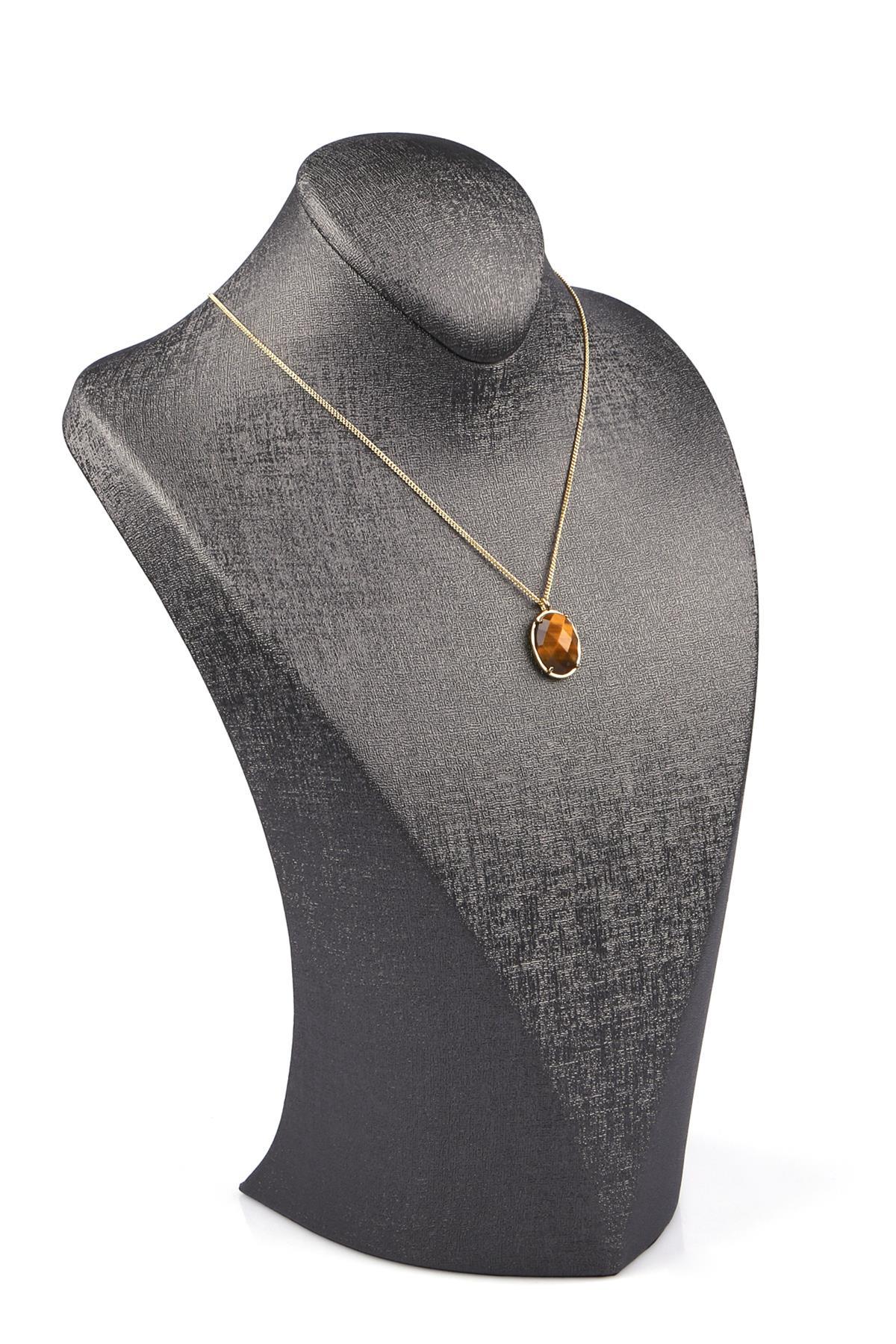 Kaplan Gözü Doğal Taş Gold Renkli Kolye