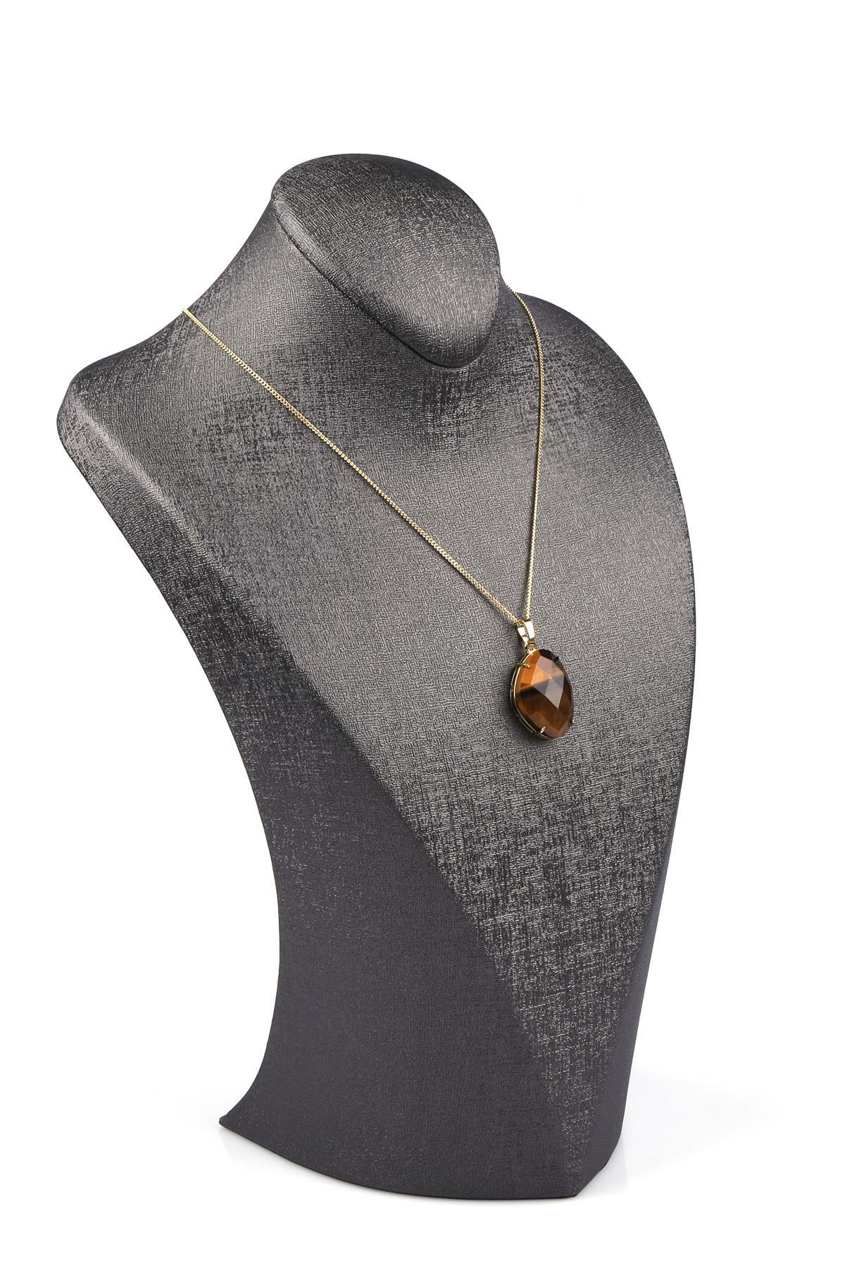 Kaplan Gözü Doğal Taş Gold Renkli Kolye