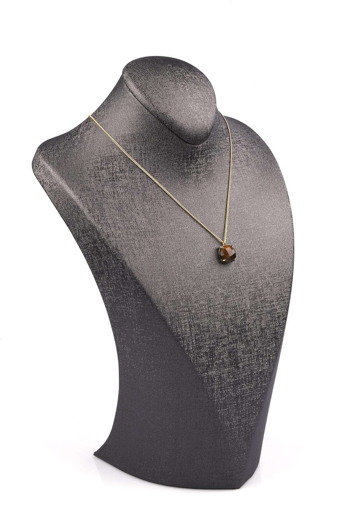 Kaplan Gözü Doğal Taş Gold Renkli Kolye