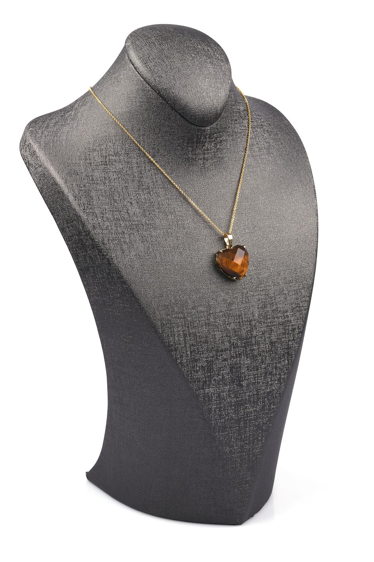 Kaplan Gözü Doğal Taş Gold Renkli Kolye