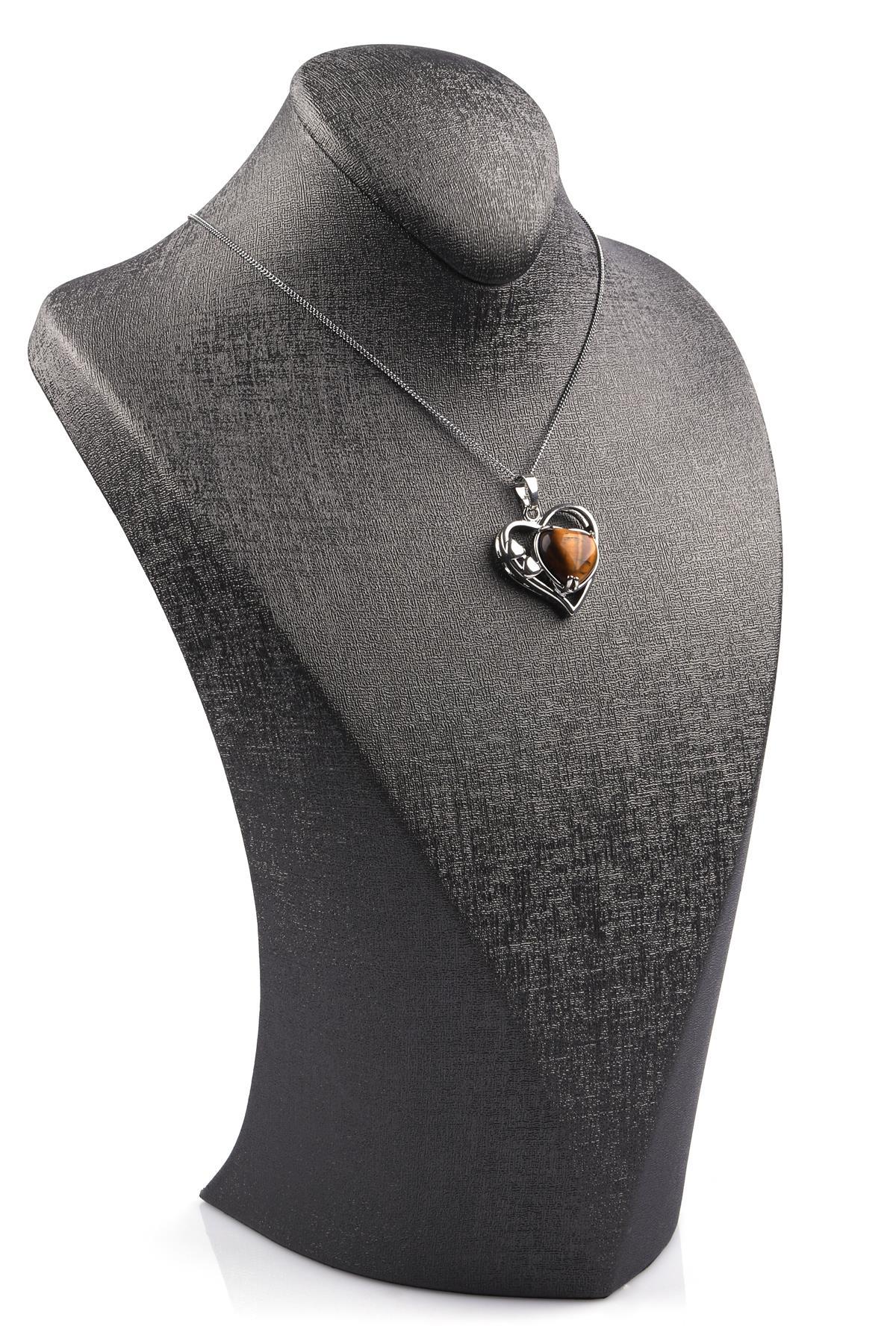 Kaplan Gözü Doğal Taş Kalp Model Kolye 