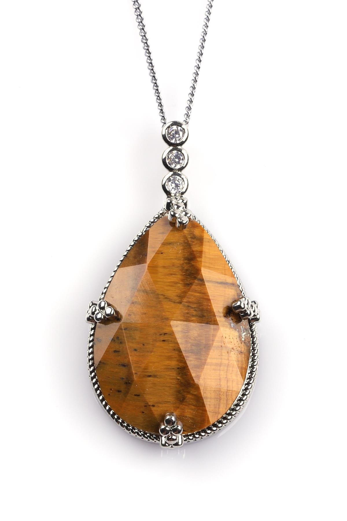 Kaplan Gözü Doğal Taş Kolye 