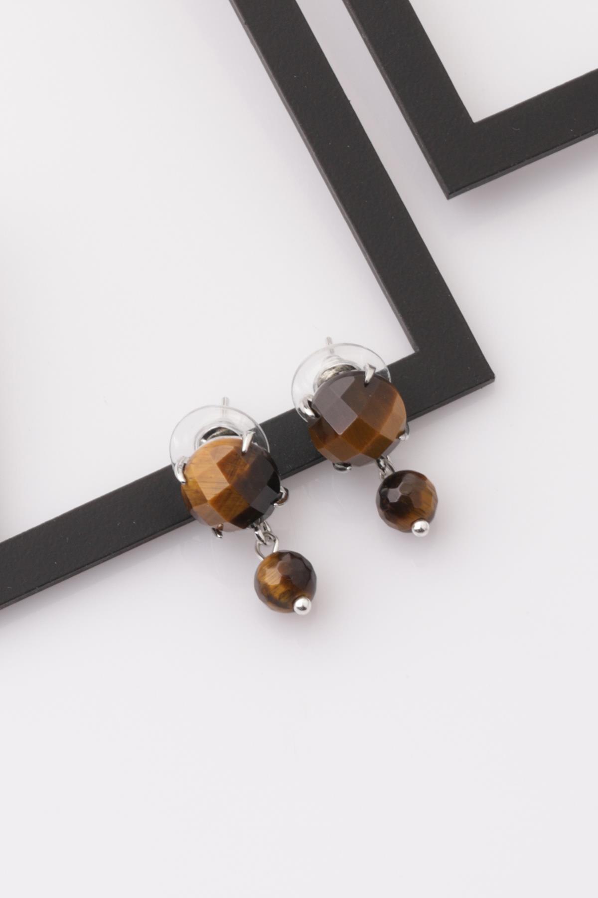 Kaplan Gözü Doğal Taş Küpe