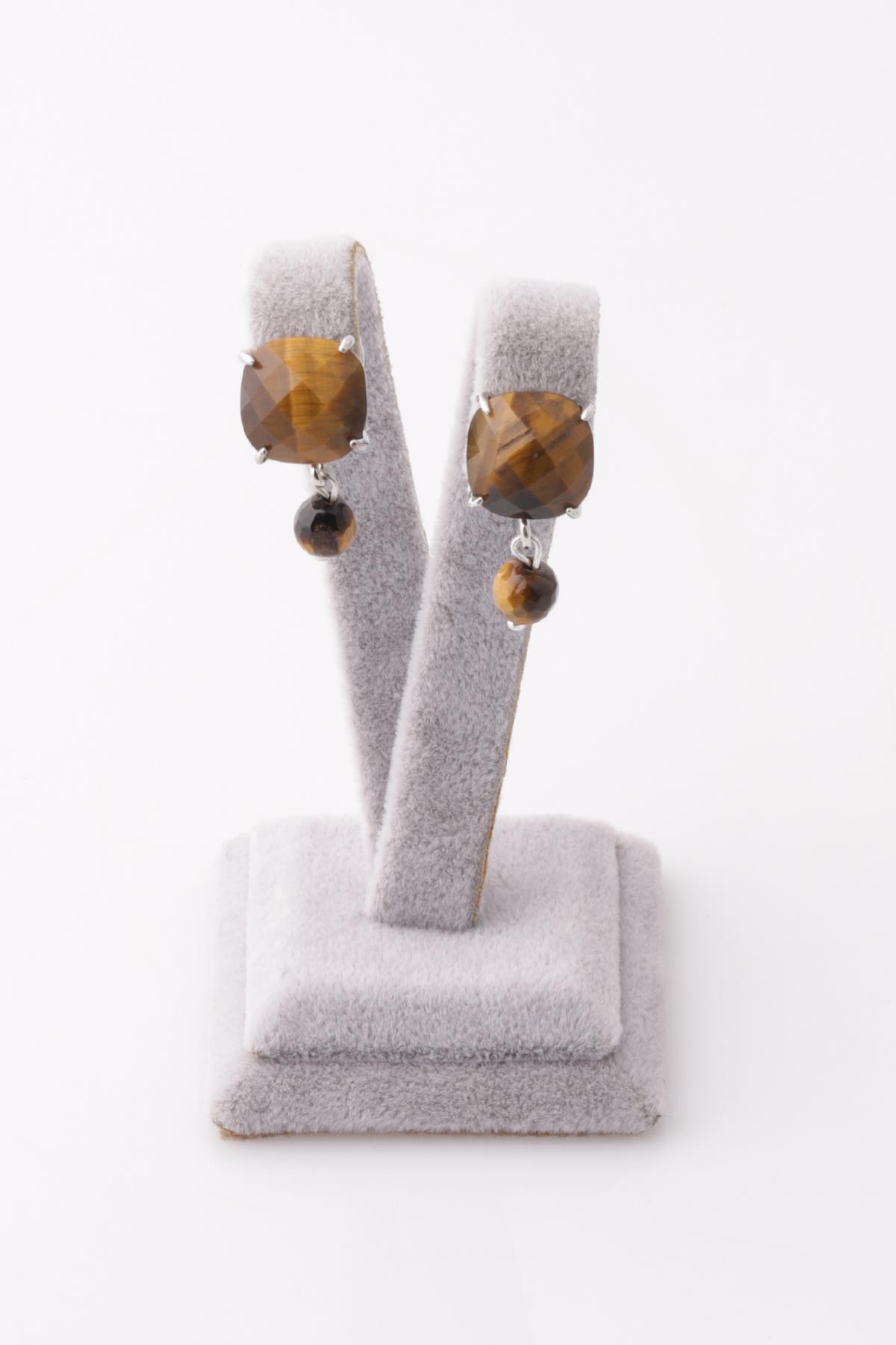 Kaplan Gözü Doğal Taş Küpe