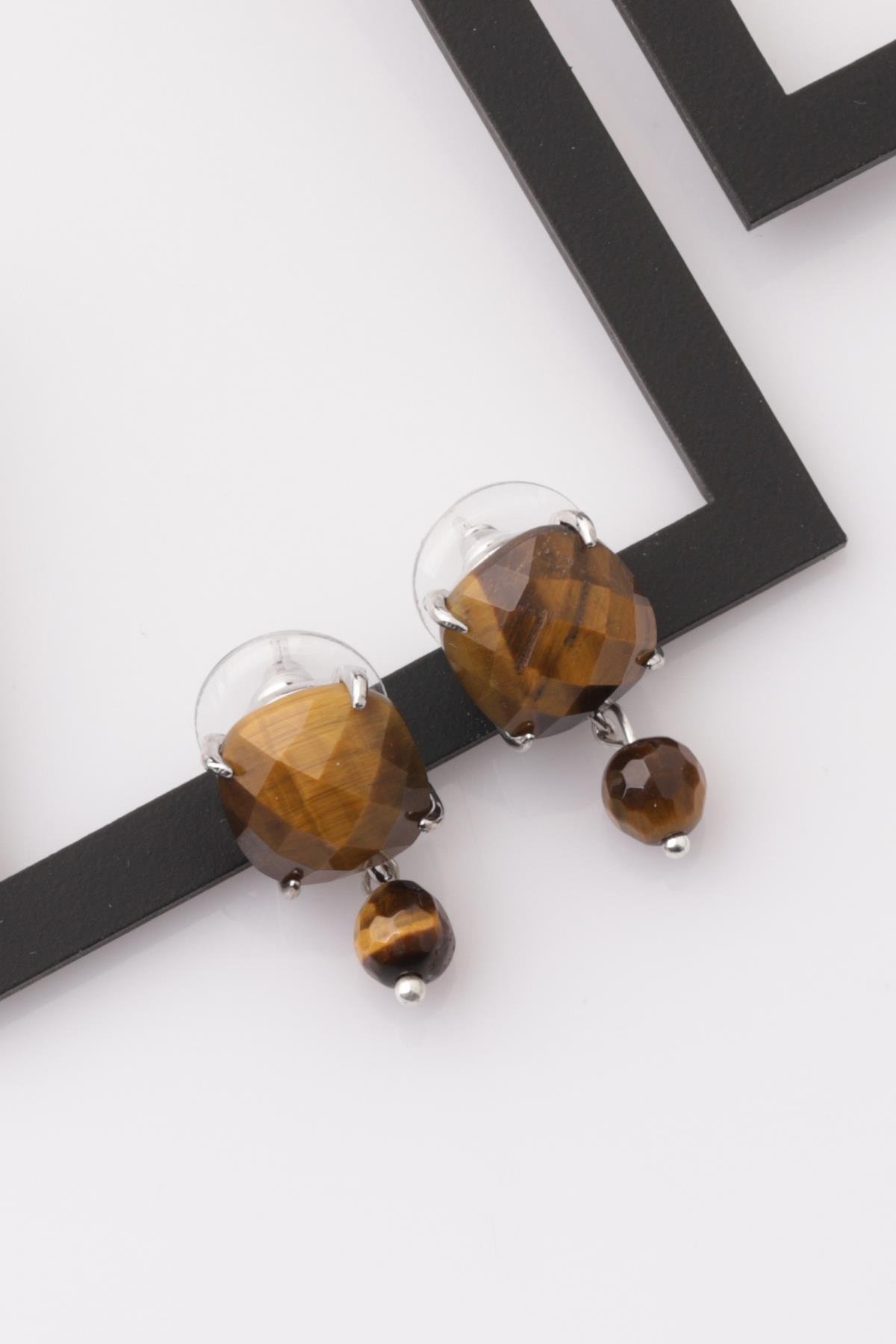 Kaplan Gözü Doğal Taş Küpe