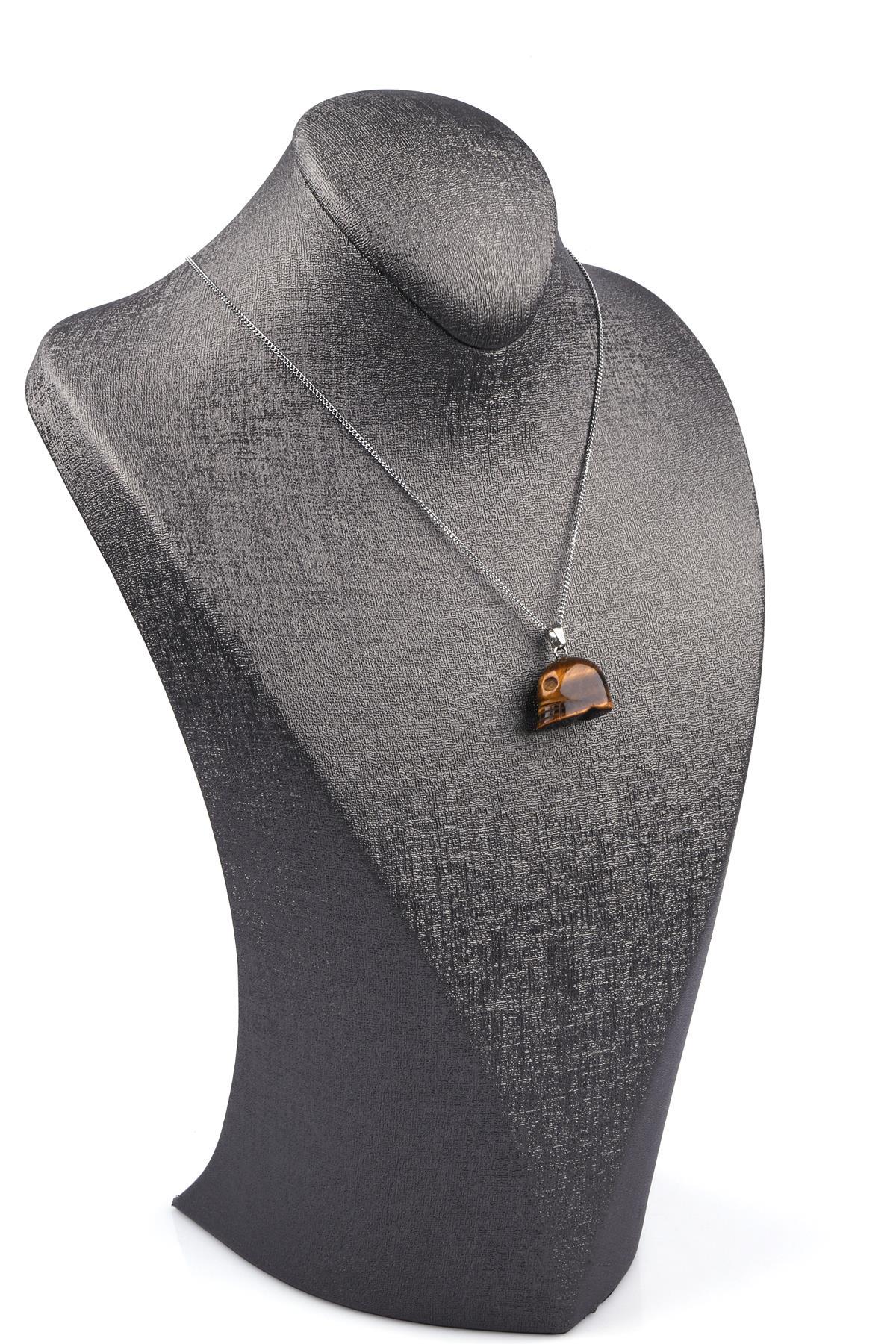 Kaplan Gözü Doğal Taş Kuru Kafa Model Kolye