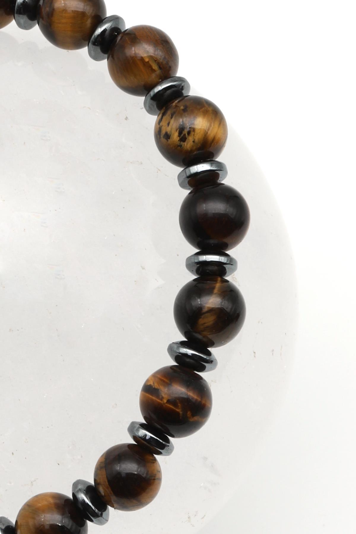 Kaplan Gözü Doğal Taş Makrome Örme Bileklik